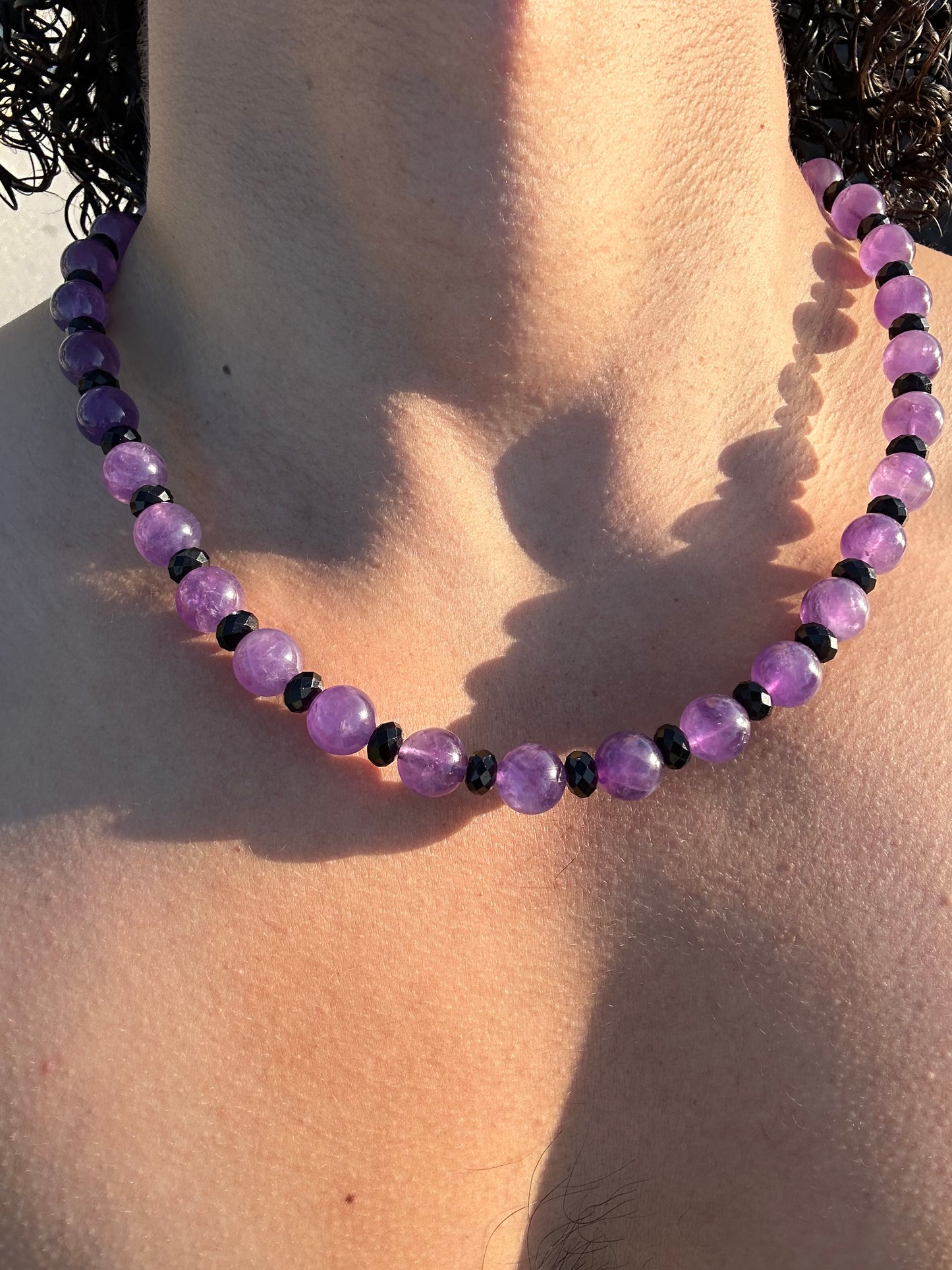 Luxury Amethyst & Black Tourmaline Design Necklace With Interlocking Steel Clasp - World's Best Quality & Made To Last