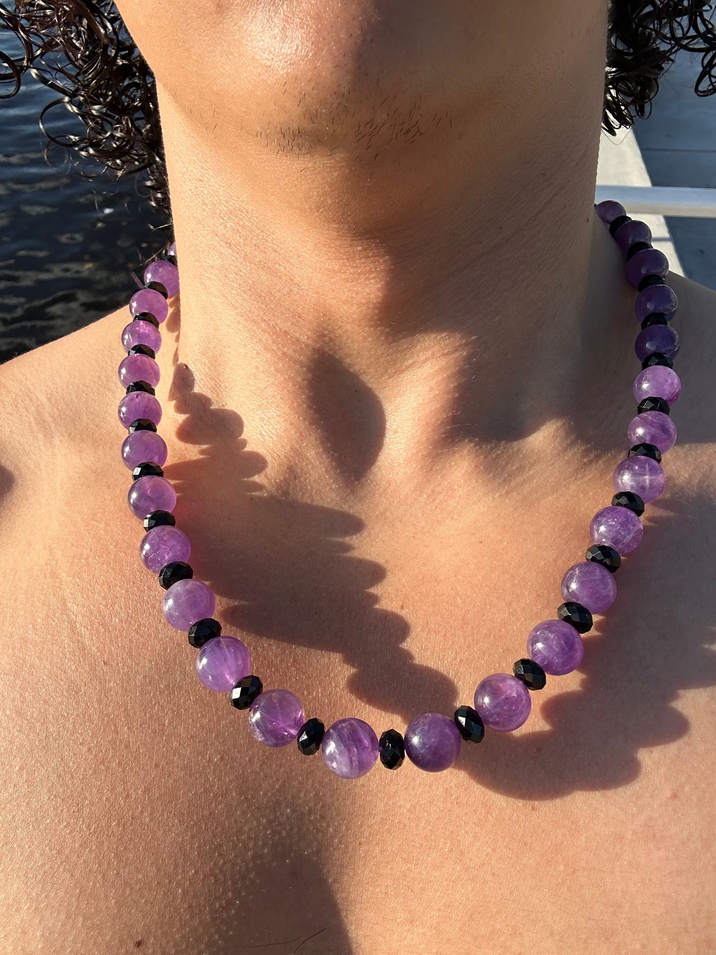 Luxury Amethyst & Black Tourmaline Design Necklace With Interlocking Steel Clasp - World's Best Quality & Made To Last