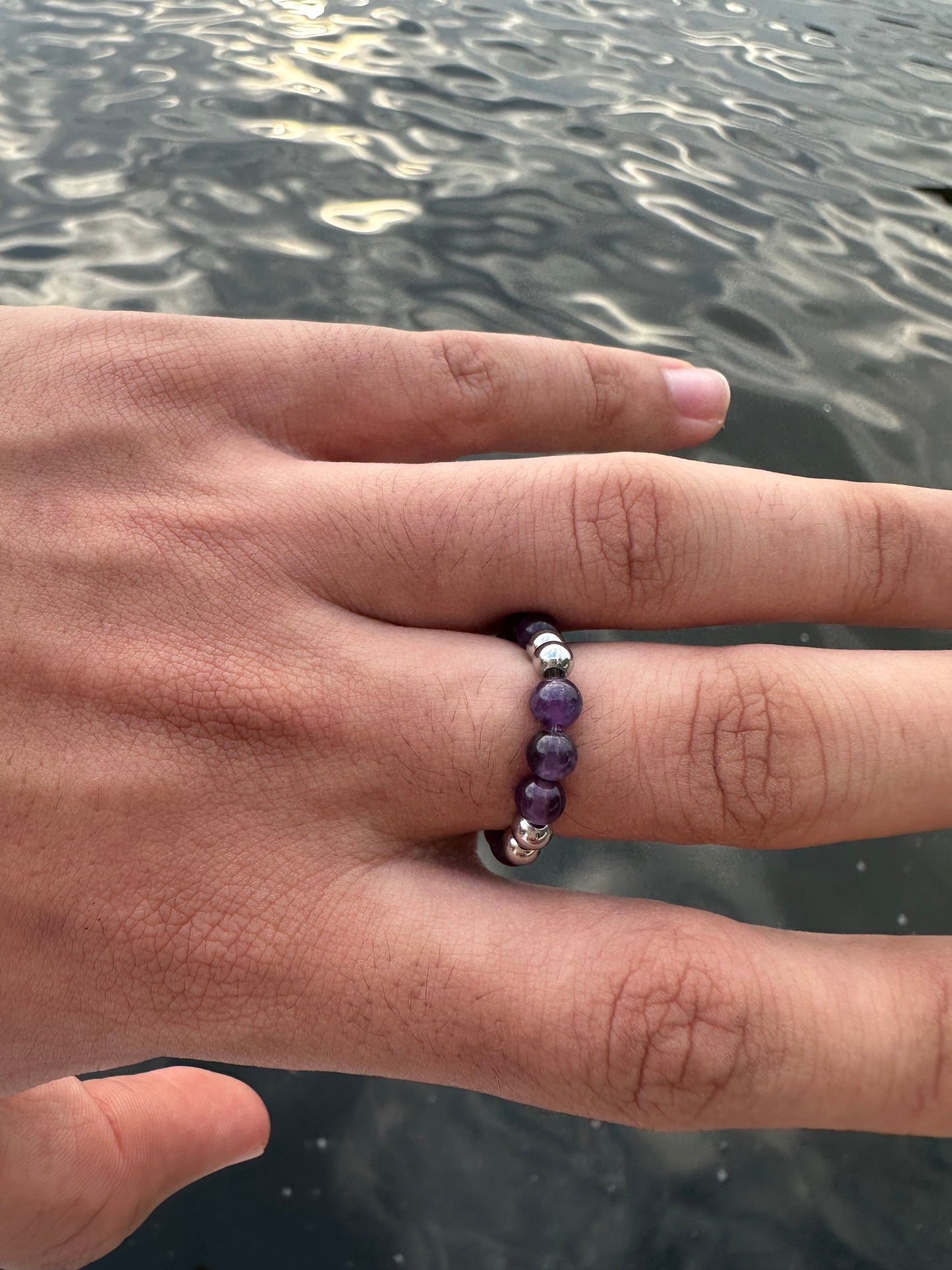 Luxury Amethyst & Silver Steel Design 2 Comfortable Magic Stretch Ring - World's Best Quality & Made To Last