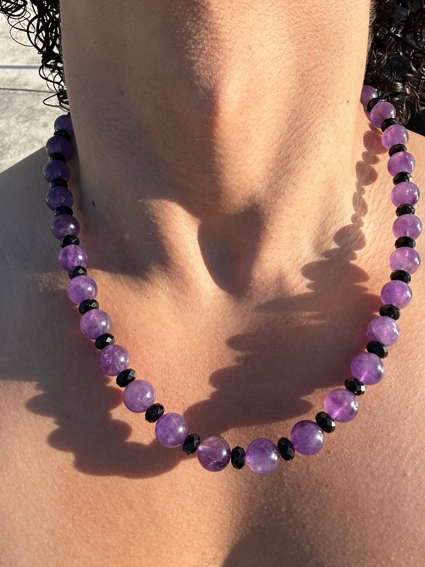 Luxury Amethyst & Black Tourmaline Design Necklace With Interlocking Steel Clasp - World's Best Quality & Made To Last