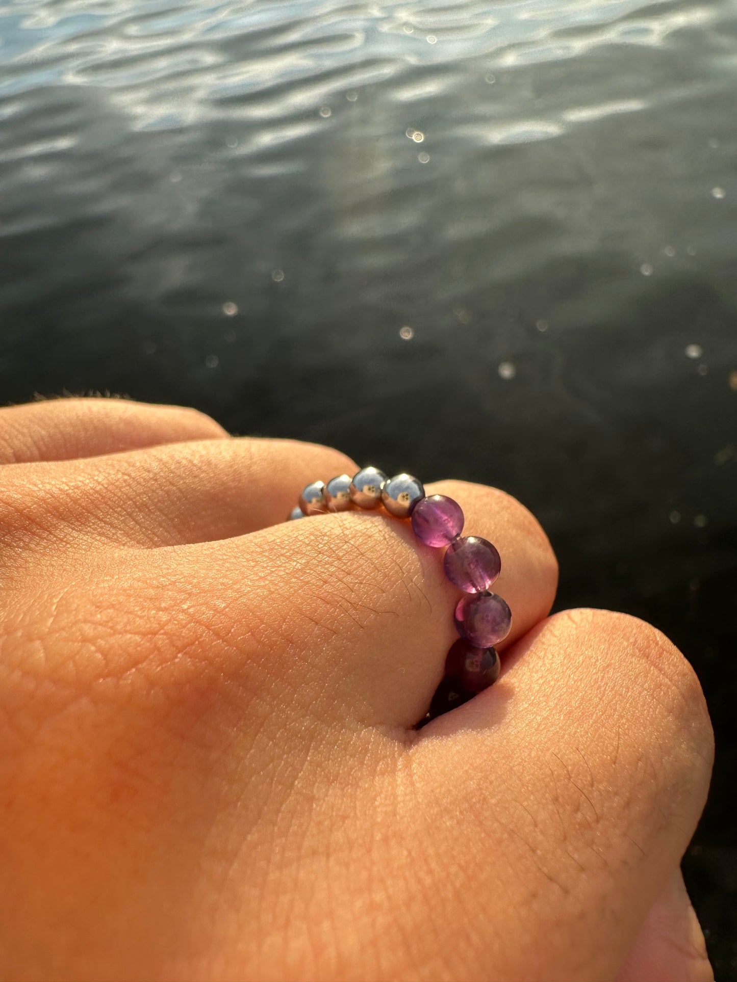 Luxury Amethyst & Silver Steel Design 3 Comfortable Magic Stretch Ring - World's Best Quality & Made To Last