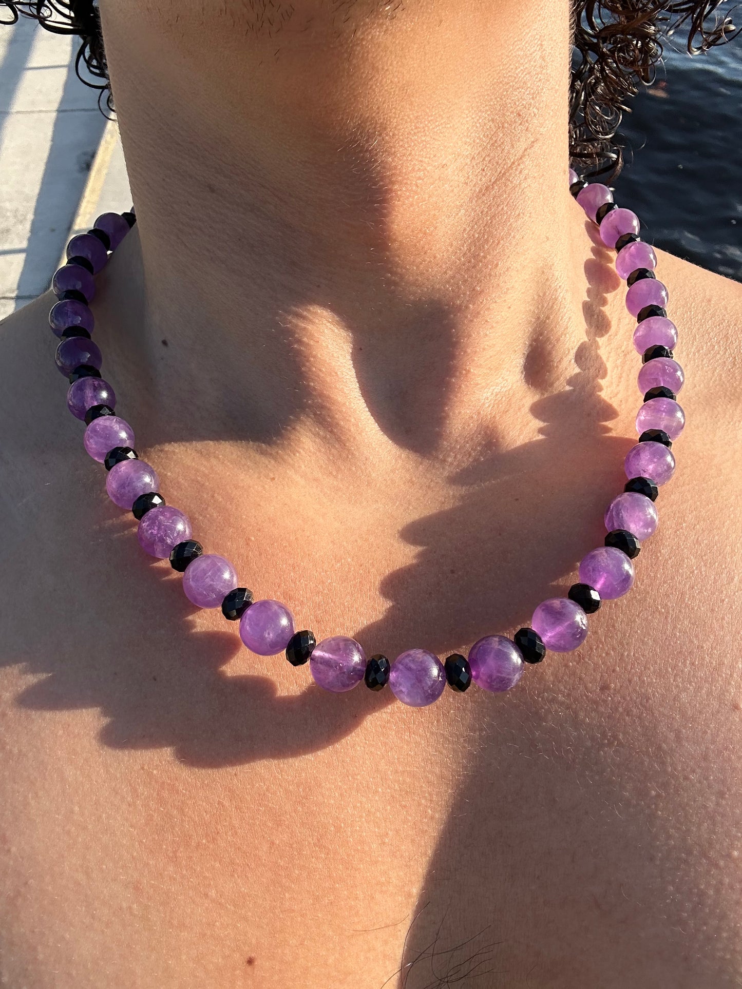 Luxury Amethyst & Black Tourmaline Design Necklace With Interlocking Steel Clasp - World's Best Quality & Made To Last