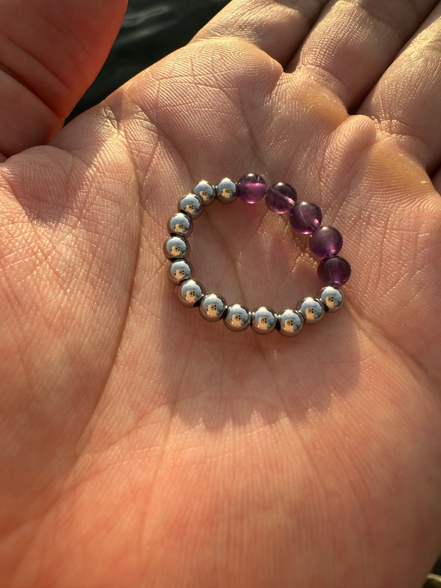 Luxury Amethyst & Silver Steel Design 3 Comfortable Magic Stretch Ring - World's Best Quality & Made To Last