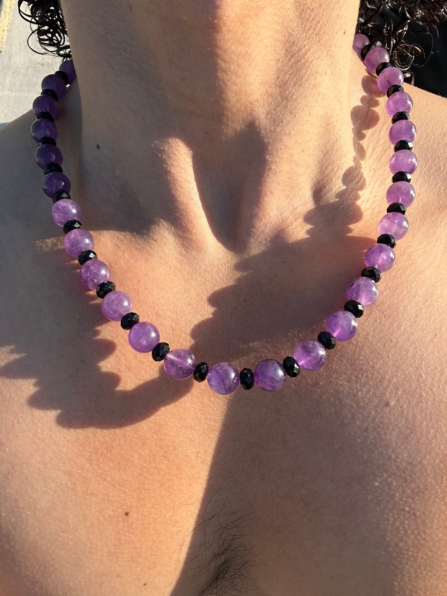 Luxury Amethyst & Black Tourmaline Design Necklace With Interlocking Steel Clasp - World's Best Quality & Made To Last
