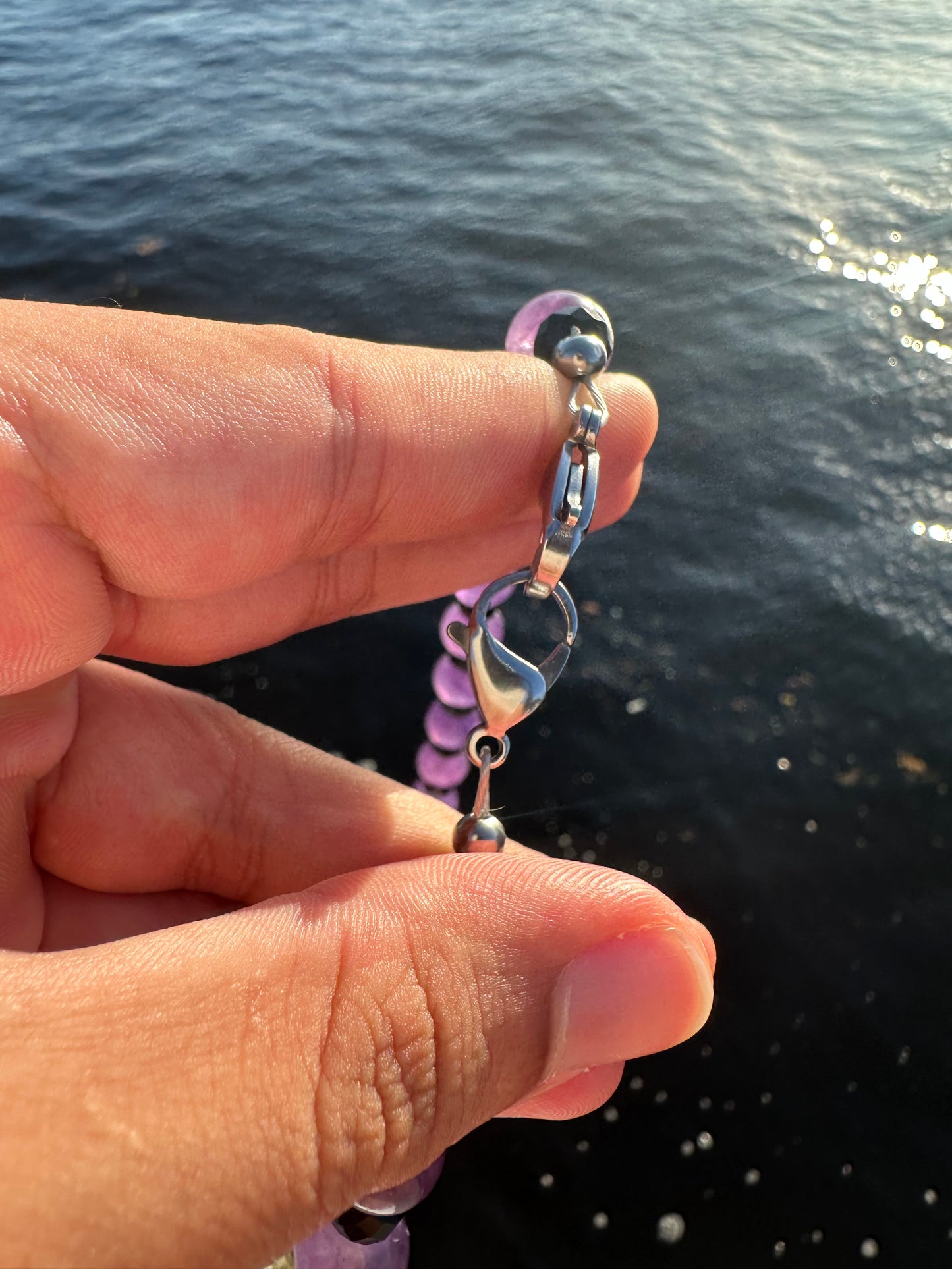 Luxury Amethyst & Black Tourmaline Design Necklace With Interlocking Steel Clasp - World's Best Quality & Made To Last