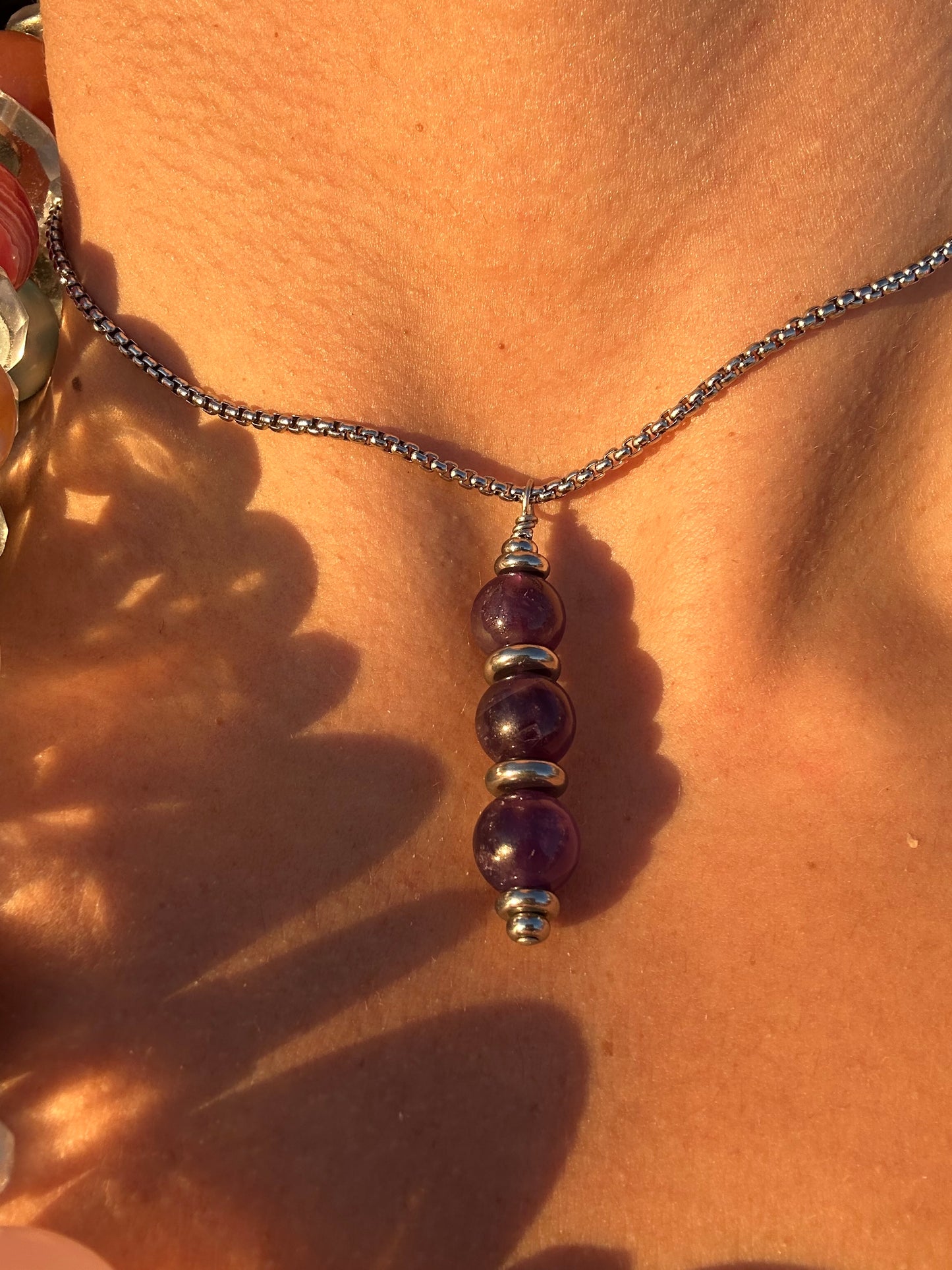 Luxury Amethyst Pendant Silver Steel Trinity Design - World's Best Quality & Made To Last