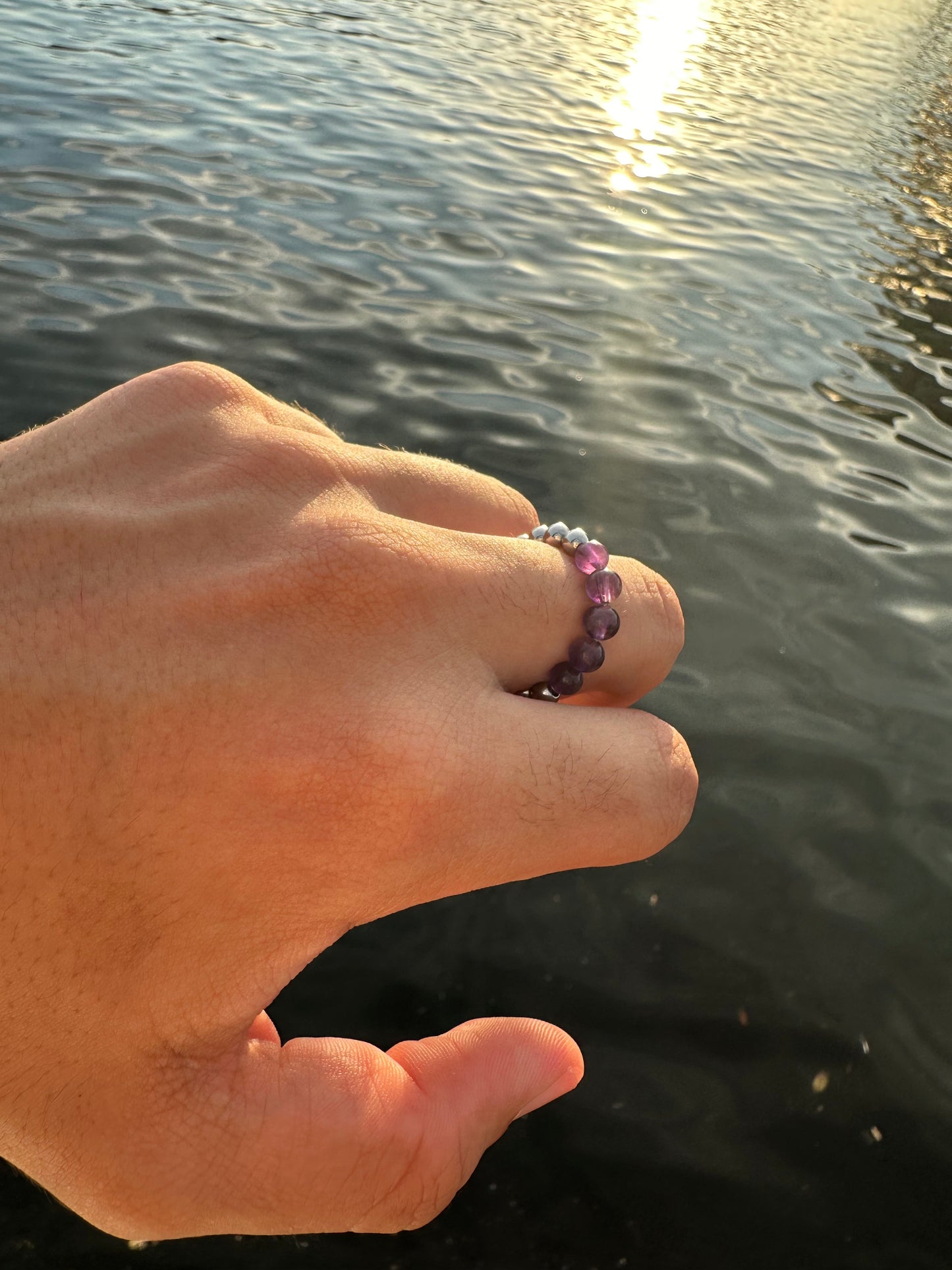Luxury Amethyst & Silver Steel Design 3 Comfortable Magic Stretch Ring - World's Best Quality & Made To Last