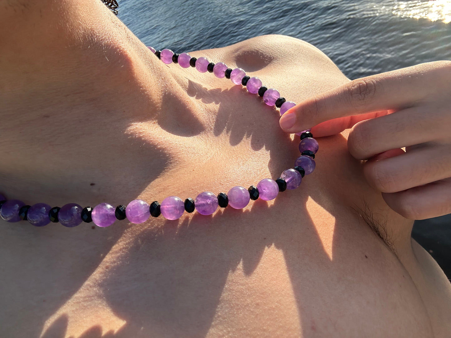 Luxury Amethyst & Black Tourmaline Design Necklace With Interlocking Steel Clasp - World's Best Quality & Made To Last