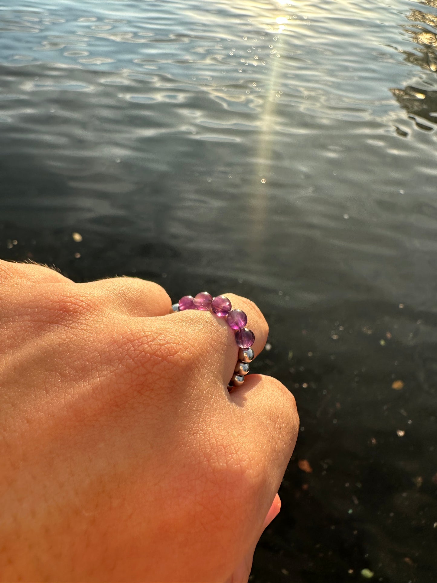 Luxury Amethyst & Silver Steel Design 3 Comfortable Magic Stretch Ring - World's Best Quality & Made To Last