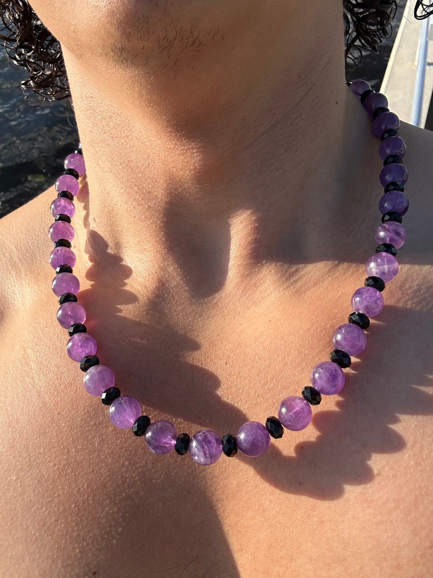 Luxury Amethyst & Black Tourmaline Design Necklace With Interlocking Steel Clasp - World's Best Quality & Made To Last