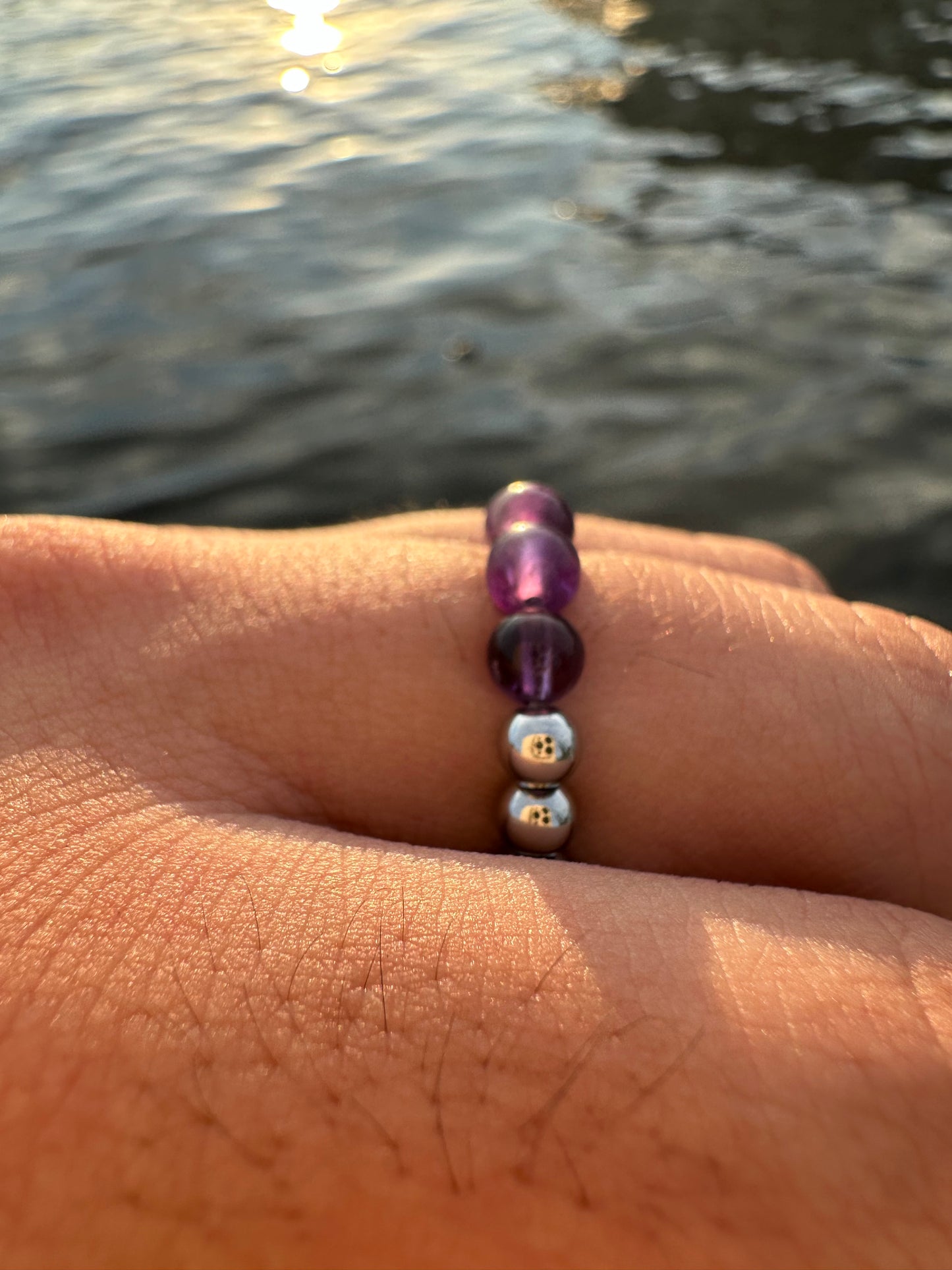 Luxury Amethyst & Silver Steel Design 3 Comfortable Magic Stretch Ring - World's Best Quality & Made To Last