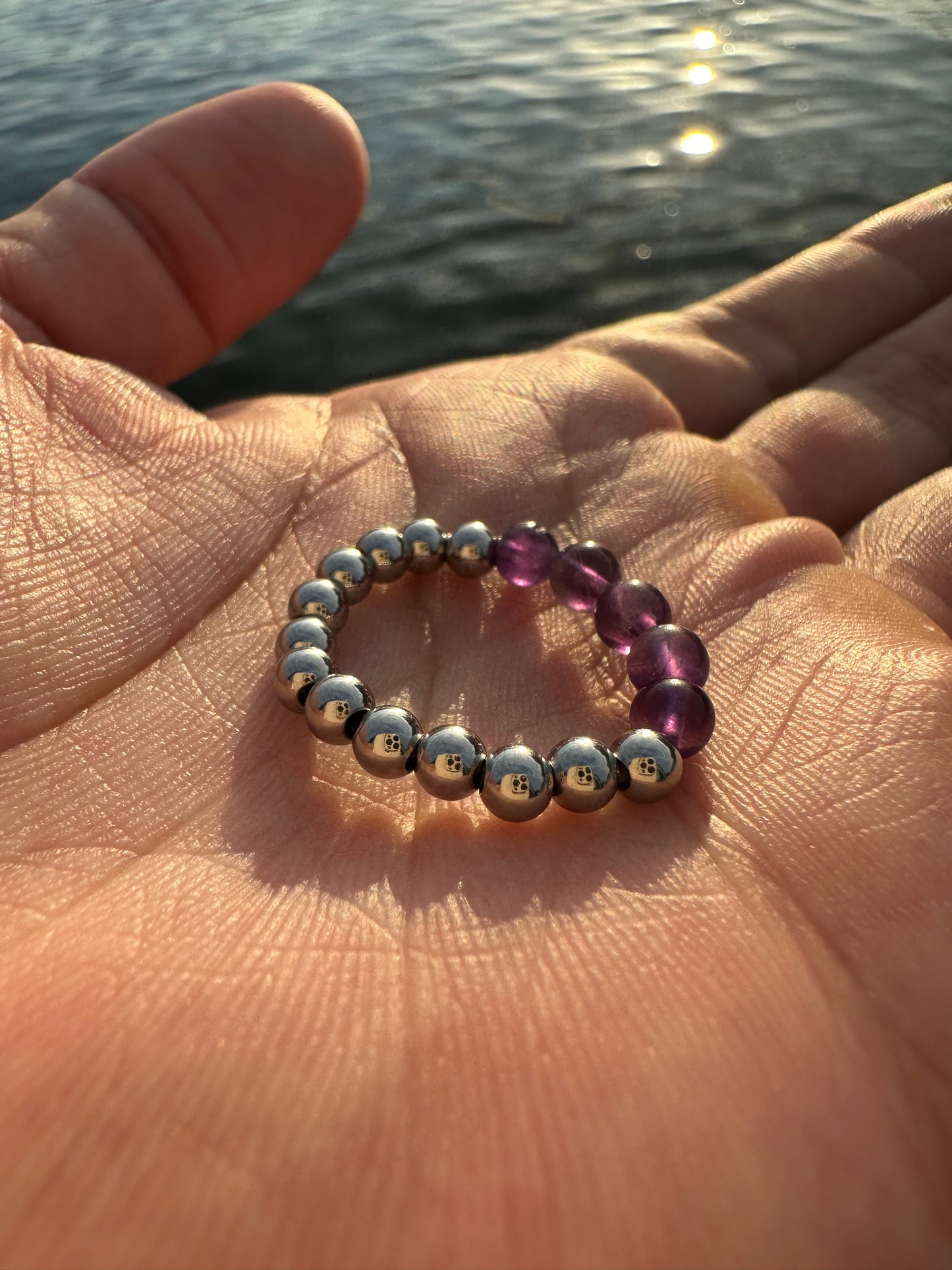 Luxury Amethyst & Silver Steel Design 3 Comfortable Magic Stretch Ring - World's Best Quality & Made To Last