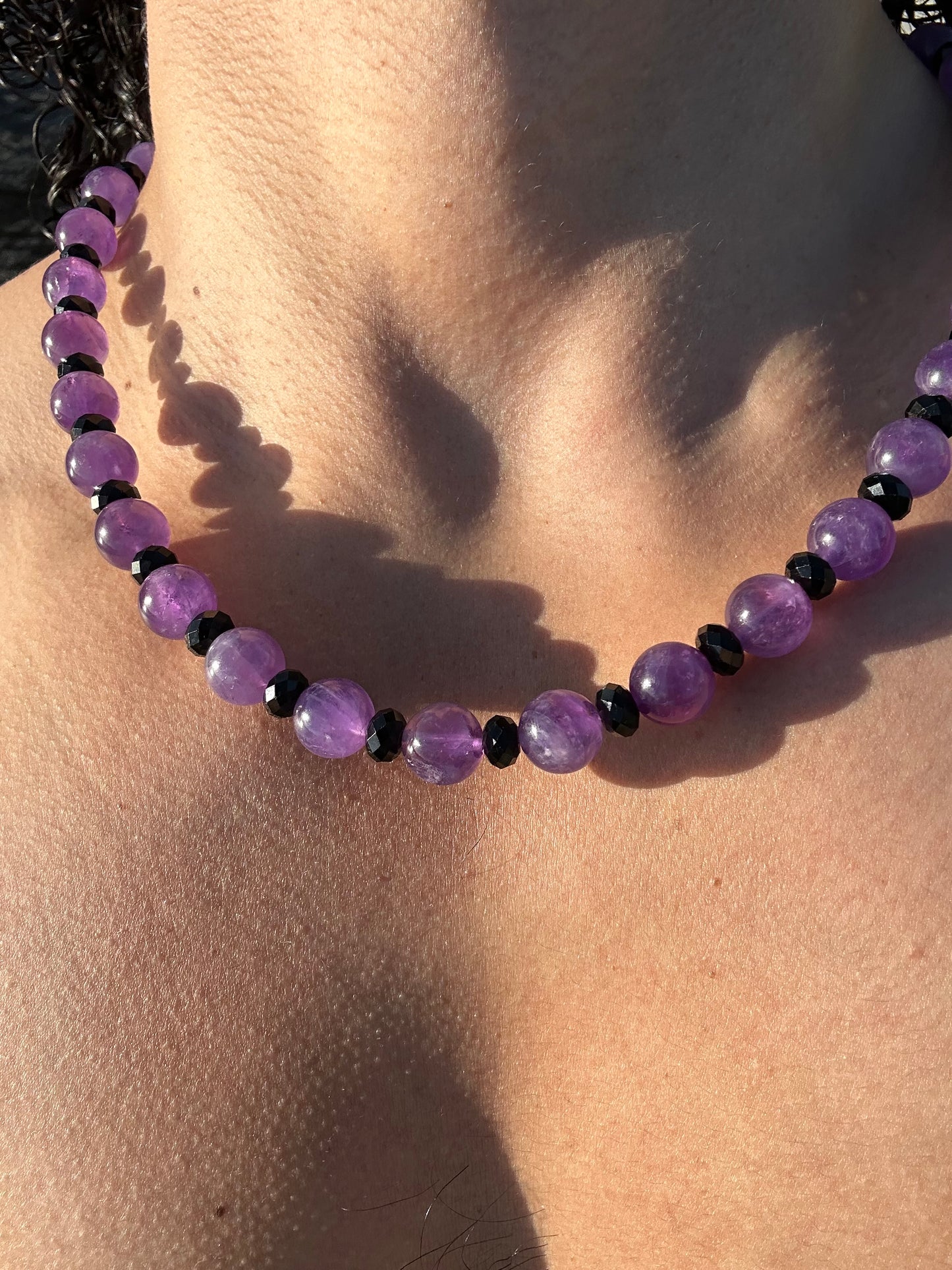 Luxury Amethyst & Black Tourmaline Design Necklace With Interlocking Steel Clasp - World's Best Quality & Made To Last