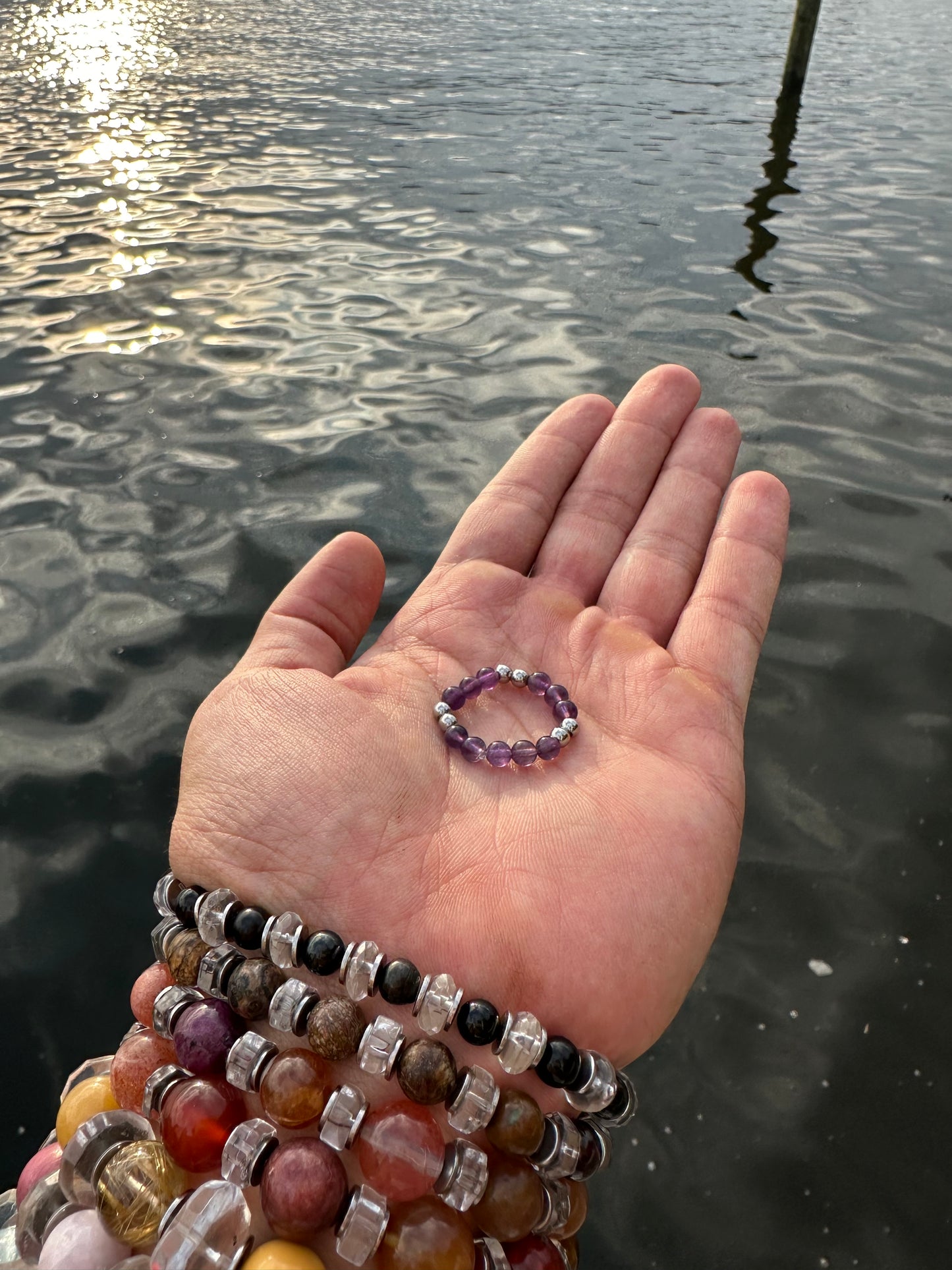Luxury Amethyst & Silver Steel Design 2 Comfortable Magic Stretch Ring - World's Best Quality & Made To Last