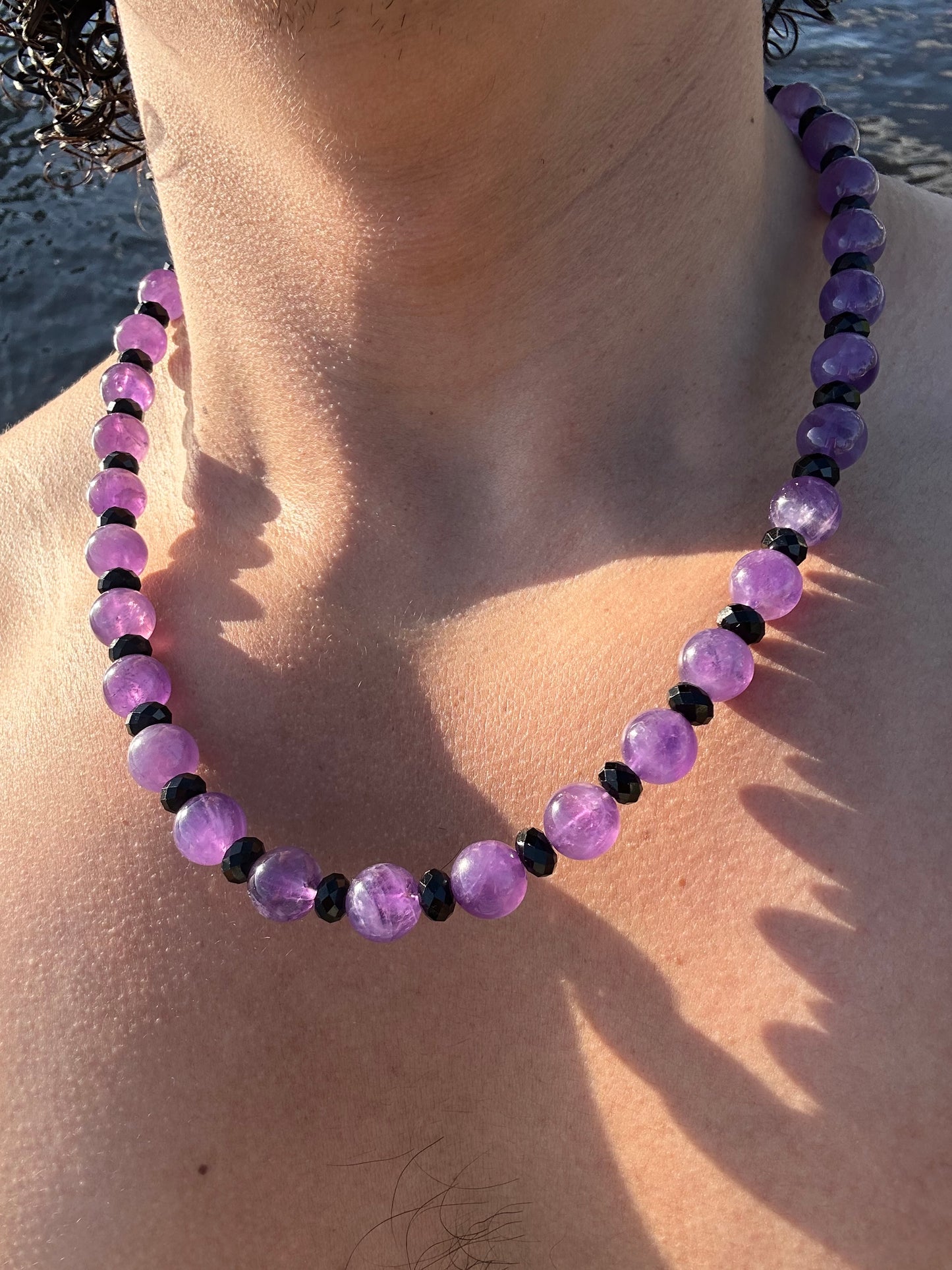 Luxury Amethyst & Black Tourmaline Design Necklace With Interlocking Steel Clasp - World's Best Quality & Made To Last