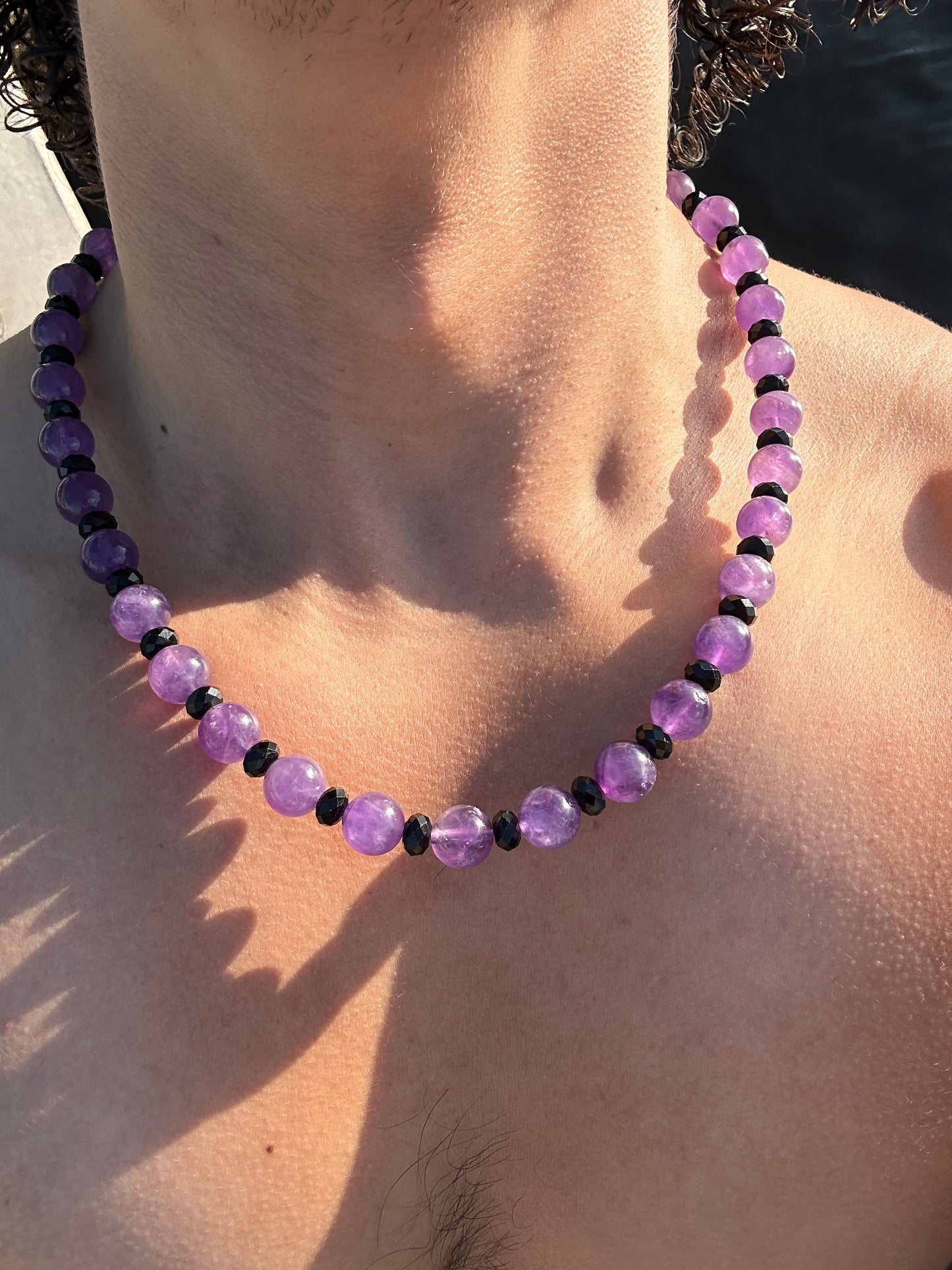 Luxury Amethyst & Black Tourmaline Design Necklace With Interlocking Steel Clasp - World's Best Quality & Made To Last