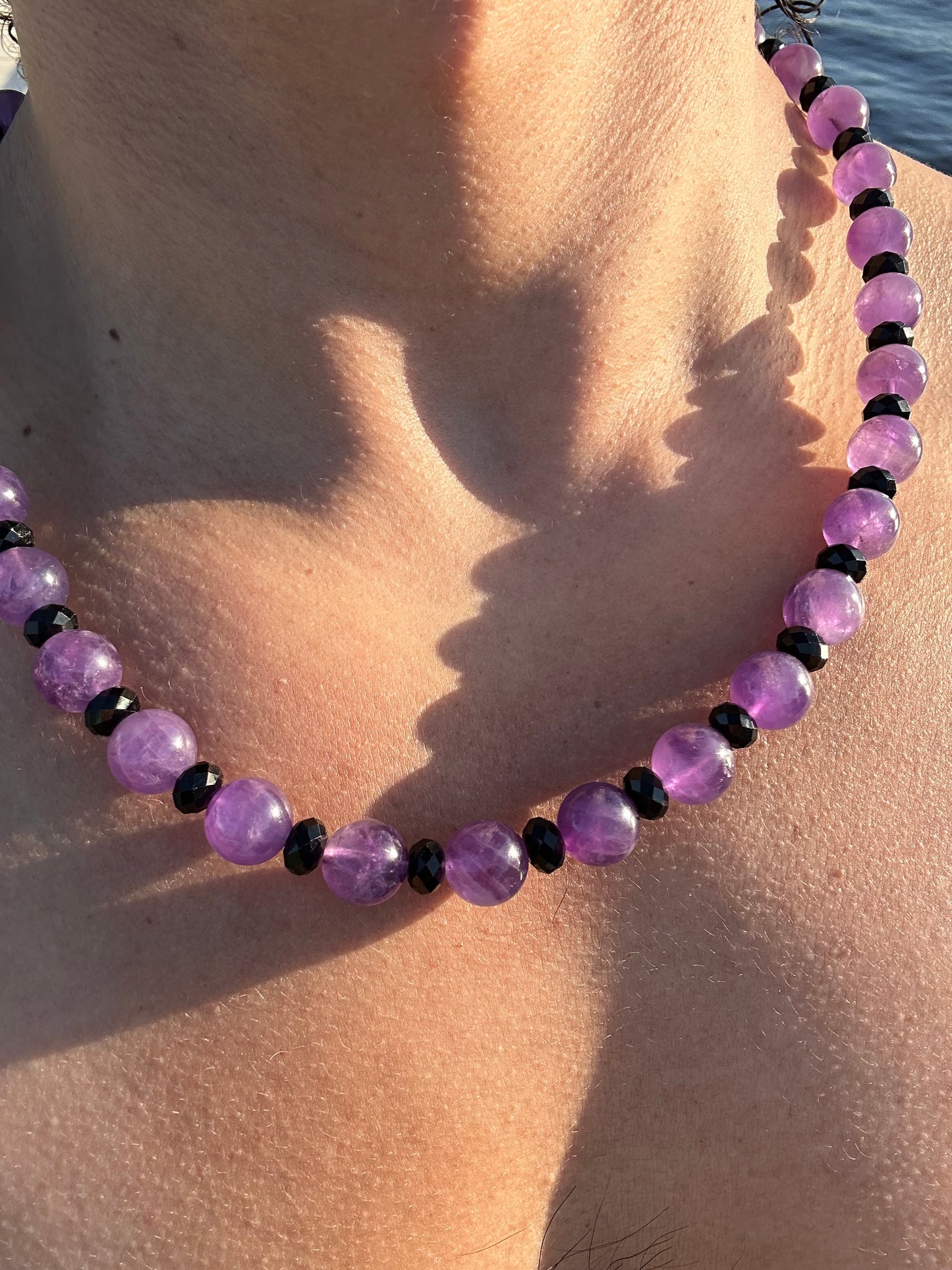 Luxury Amethyst & Black Tourmaline Design Necklace With Interlocking Steel Clasp - World's Best Quality & Made To Last