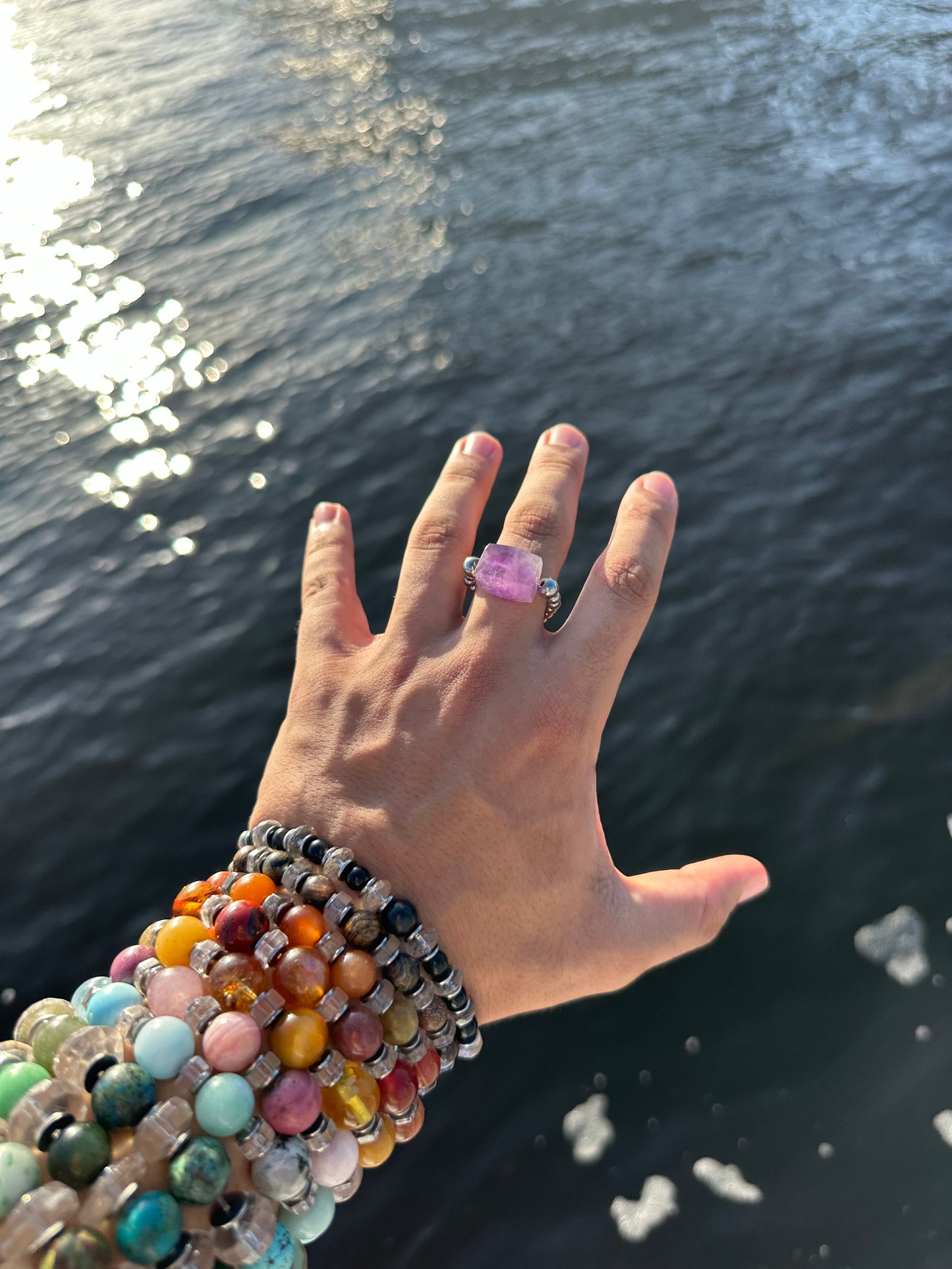 Luxury Amethyst Treasure Design (Lighter Amethyst) With Silver Steel Comfortable Magic Stretch Ring - World's Best Quality & Made To Last