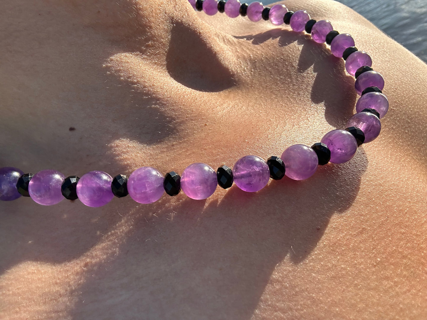 Luxury Amethyst & Black Tourmaline Design Necklace With Interlocking Steel Clasp - World's Best Quality & Made To Last