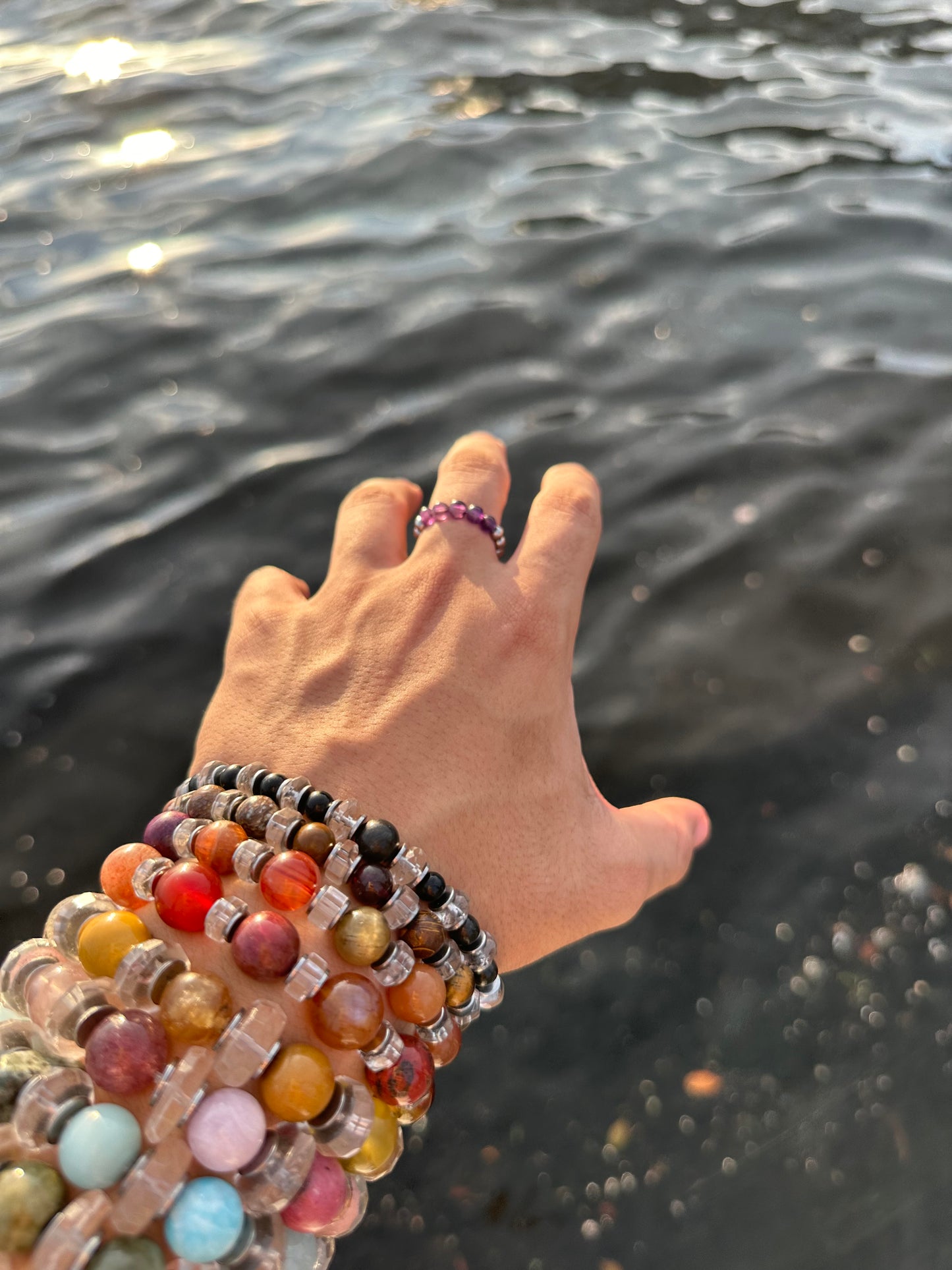 Luxury Amethyst & Silver Steel Design 3 Comfortable Magic Stretch Ring - World's Best Quality & Made To Last