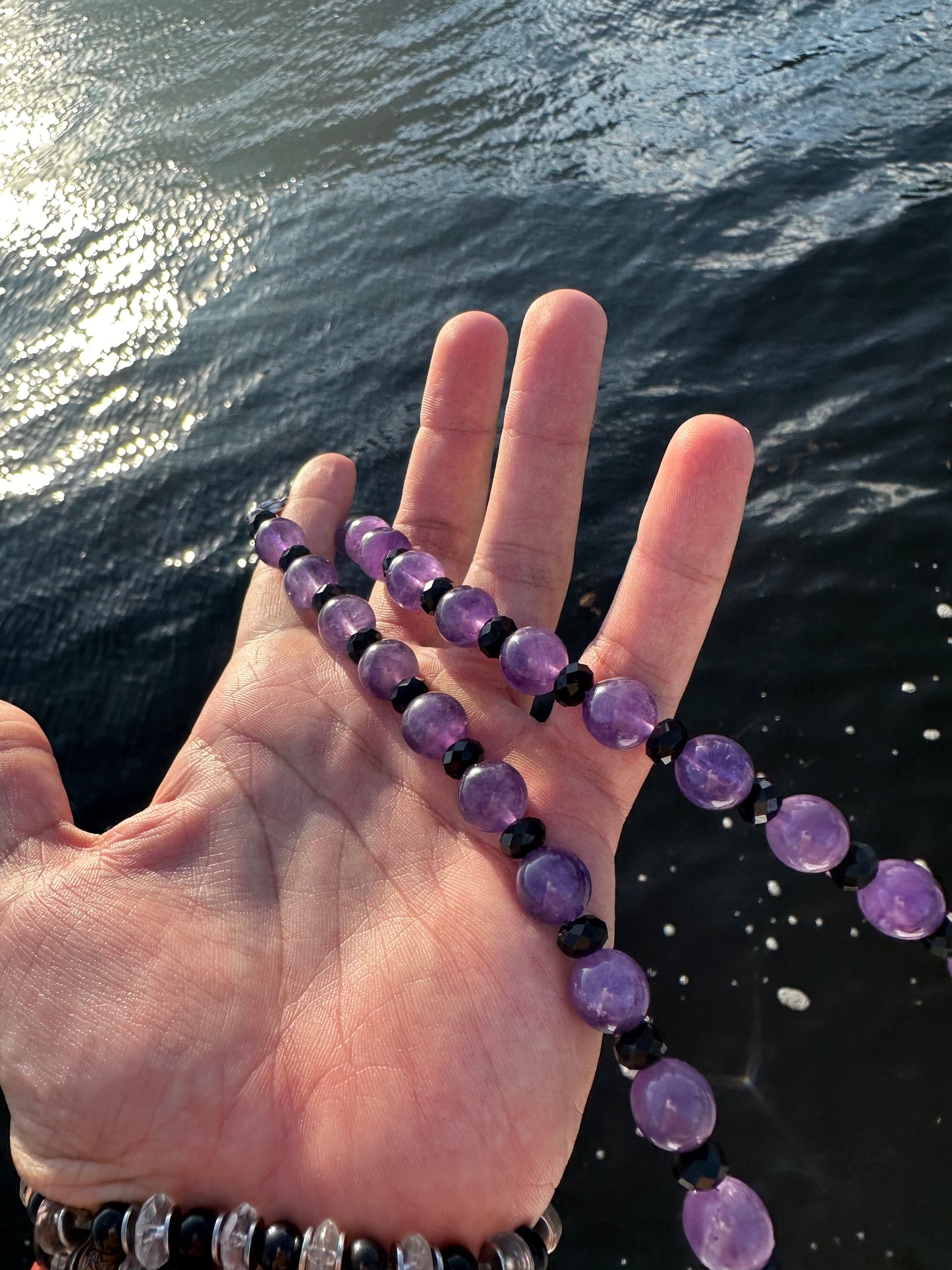 Luxury Amethyst & Black Tourmaline Design Necklace With Interlocking Steel Clasp - World's Best Quality & Made To Last