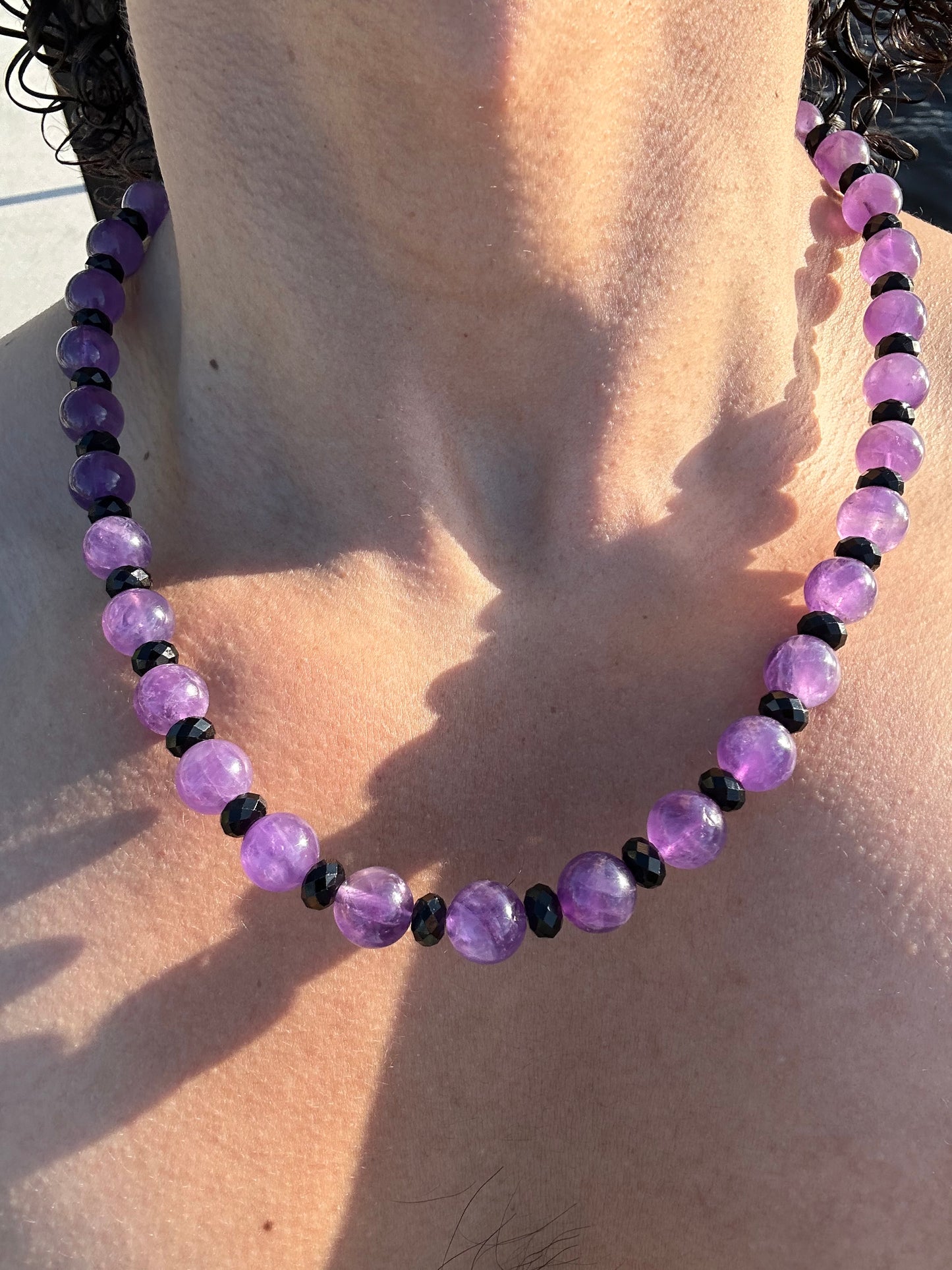 Luxury Amethyst & Black Tourmaline Design Necklace With Interlocking Steel Clasp - World's Best Quality & Made To Last
