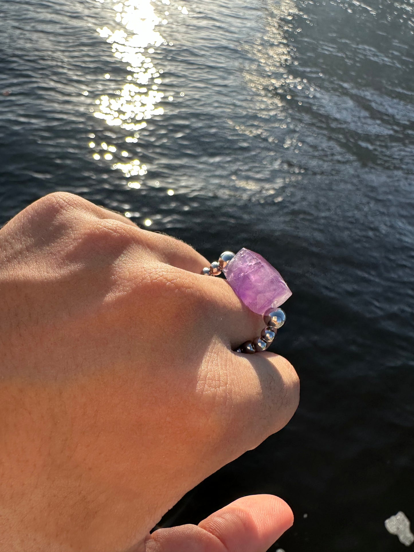 Luxury Amethyst Treasure Design (Lighter Amethyst) With Silver Steel Comfortable Magic Stretch Ring - World's Best Quality & Made To Last