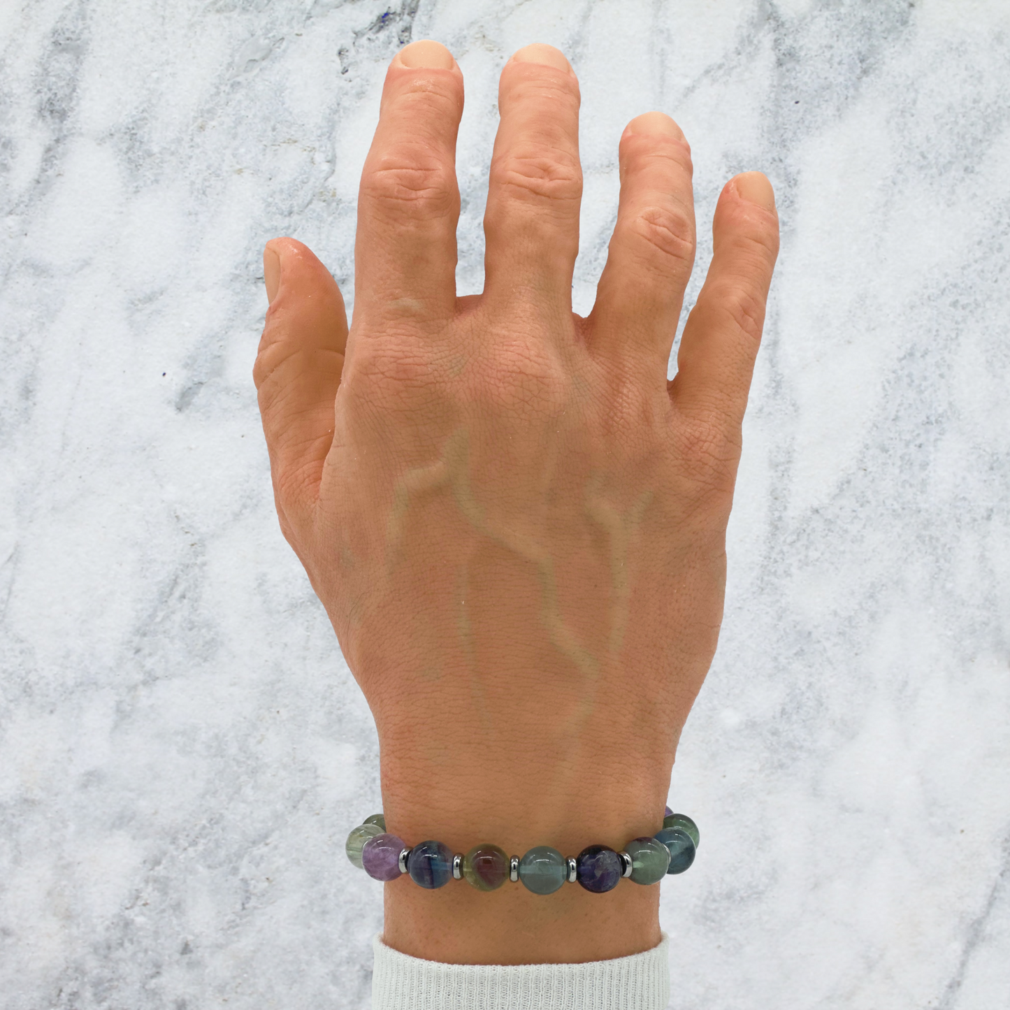 Brazilian Rainbow Fluorite Bracelet Between Steel
