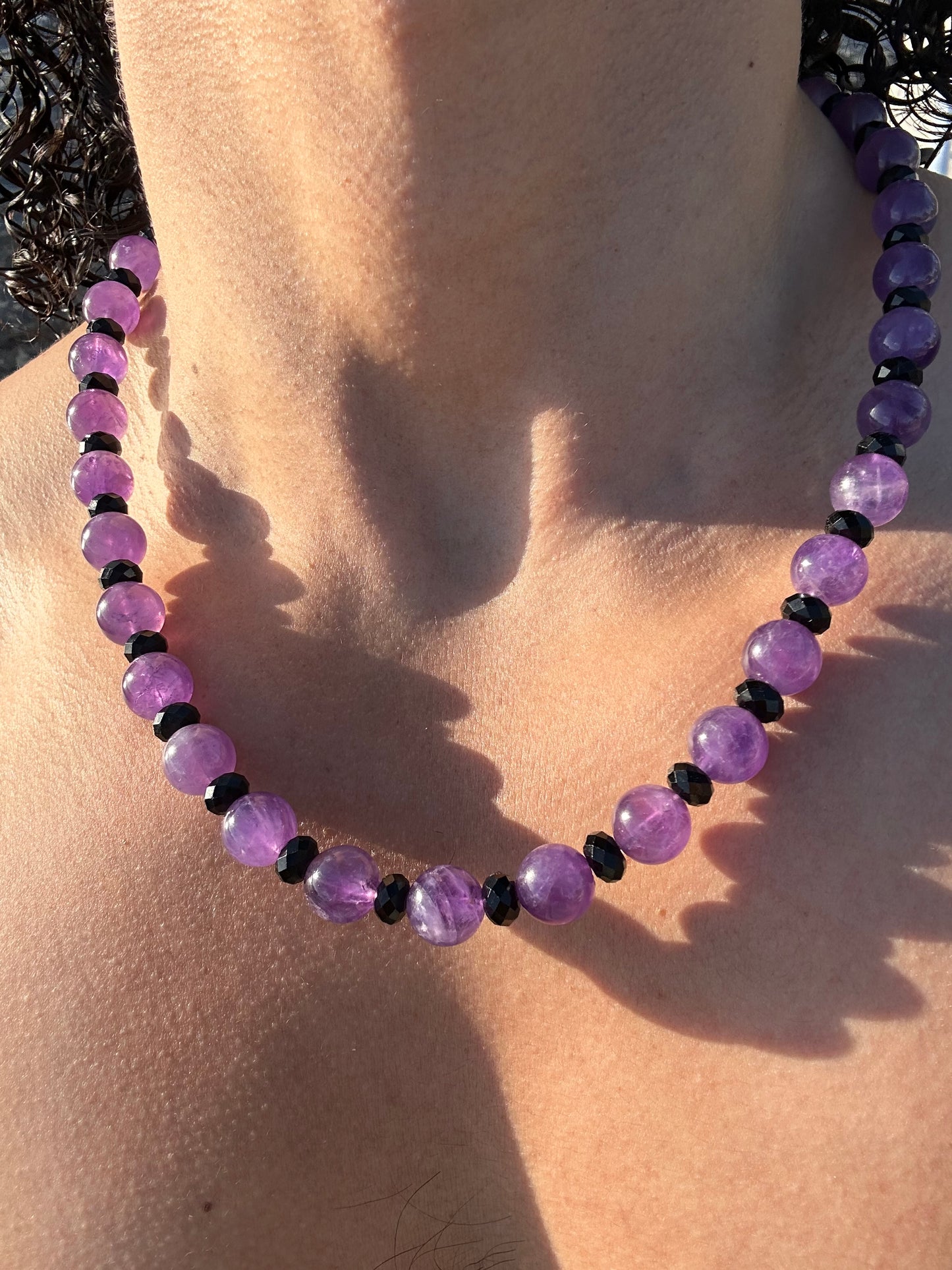 Luxury Amethyst & Black Tourmaline Design Necklace With Interlocking Steel Clasp - World's Best Quality & Made To Last