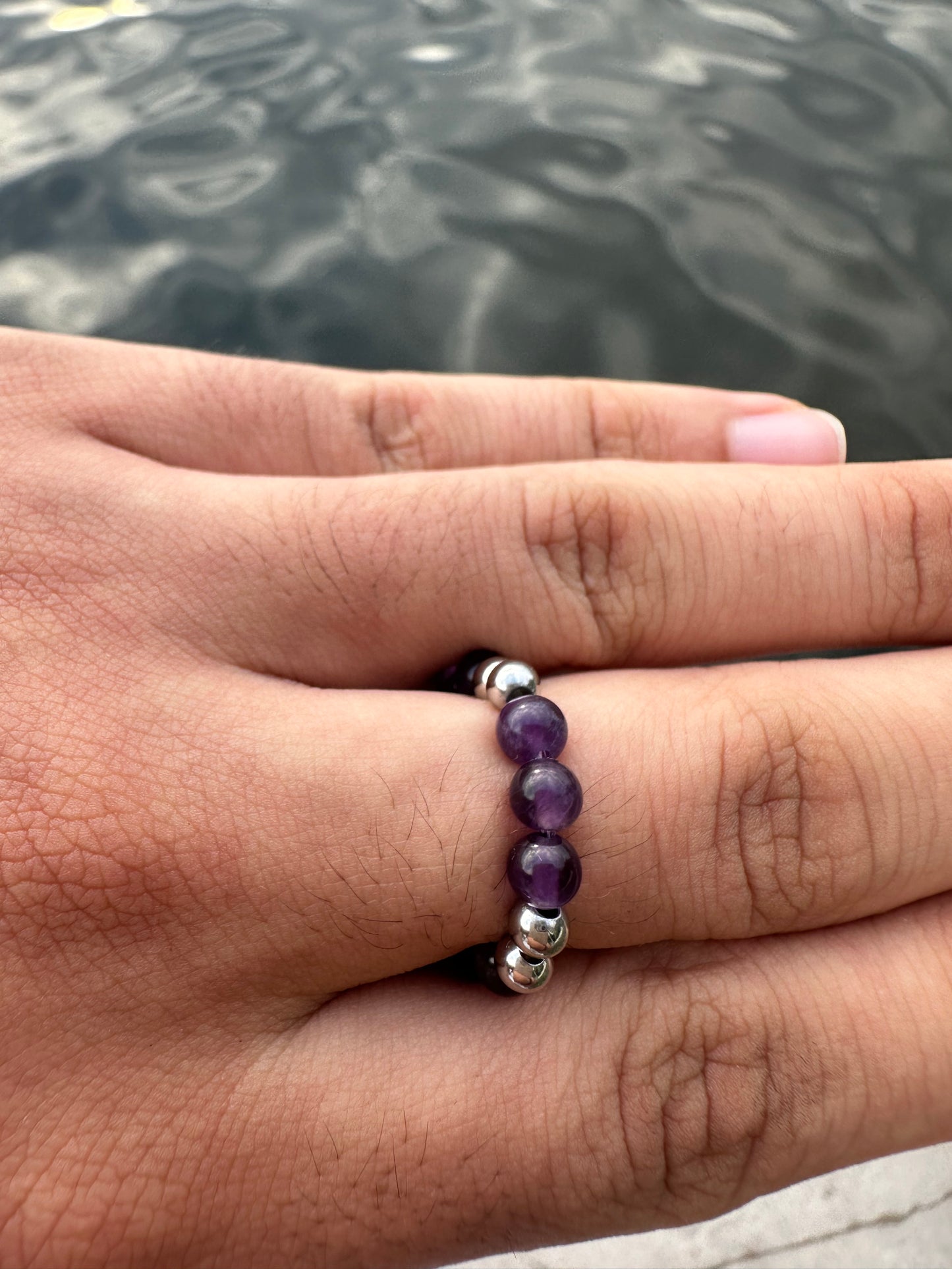 Luxury Amethyst & Silver Steel Design 2 Comfortable Magic Stretch Ring - World's Best Quality & Made To Last