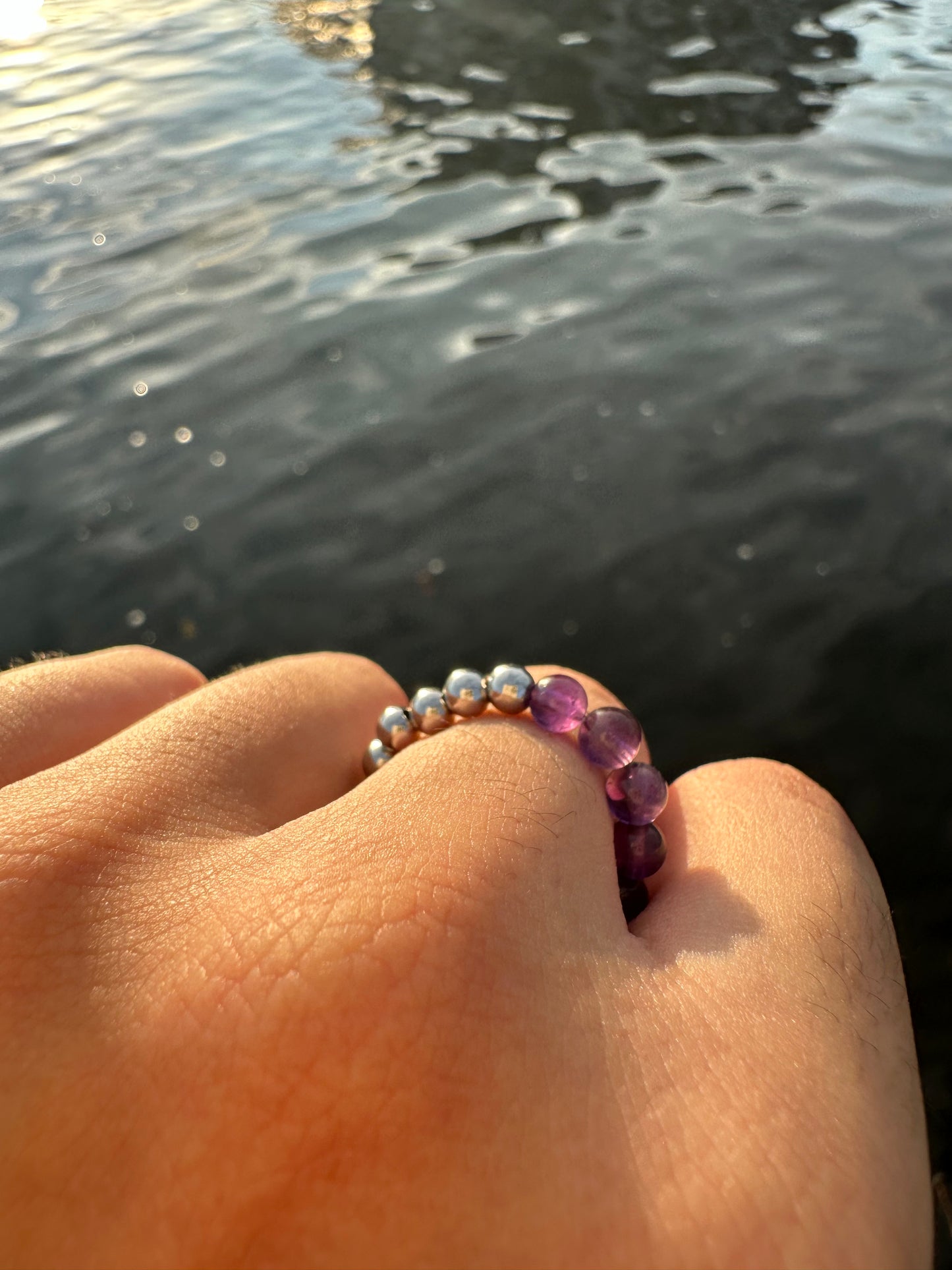 Luxury Amethyst & Silver Steel Design 3 Comfortable Magic Stretch Ring - World's Best Quality & Made To Last