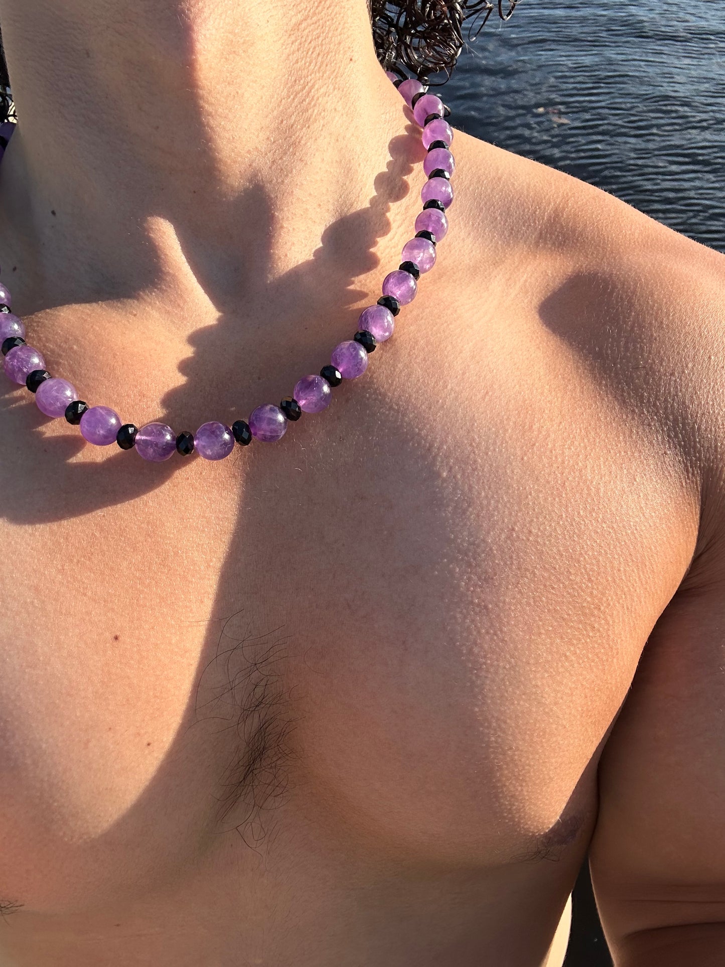 Luxury Amethyst & Black Tourmaline Design Necklace With Interlocking Steel Clasp - World's Best Quality & Made To Last