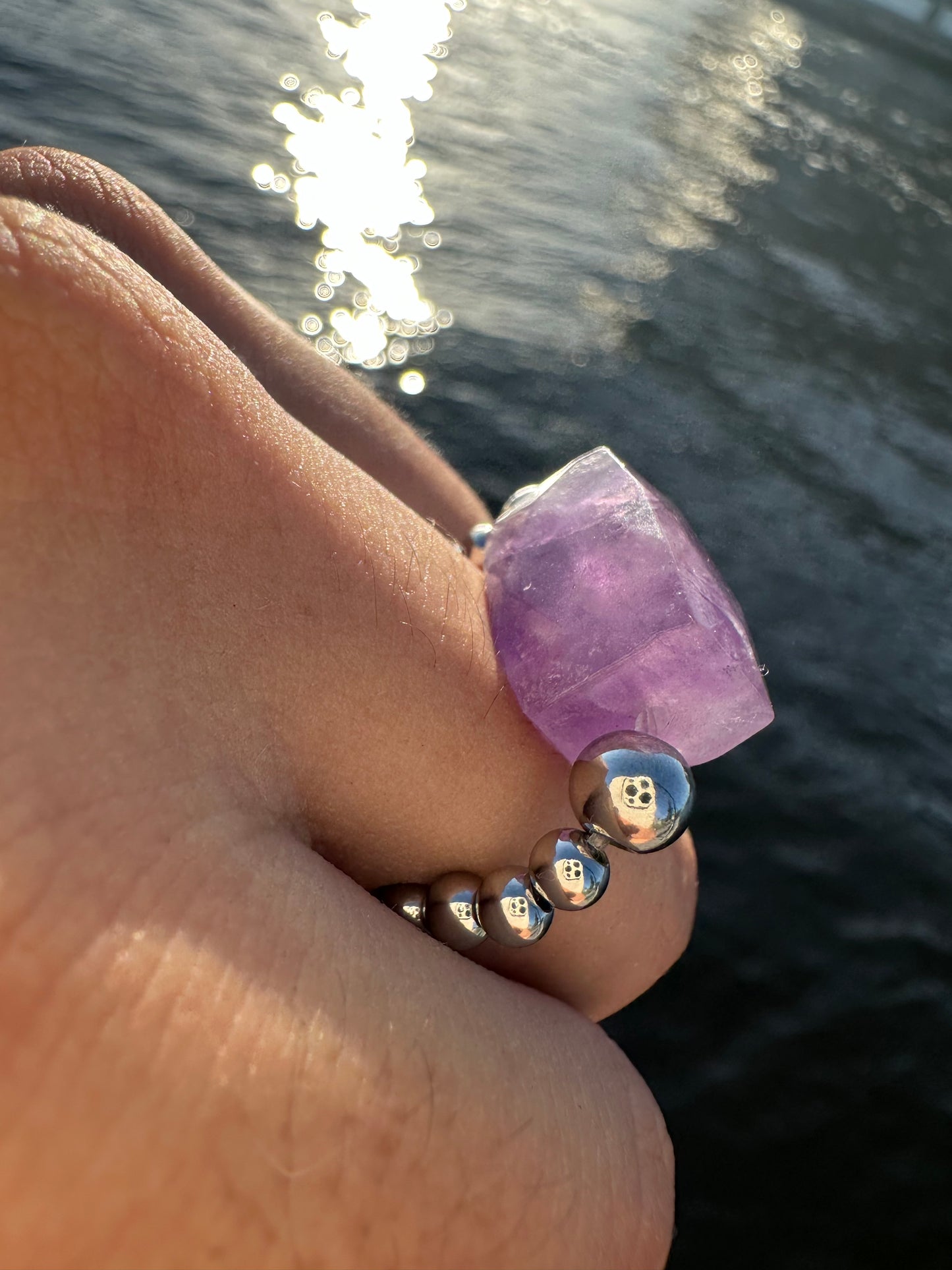 Luxury Amethyst Treasure Design (Lighter Amethyst) With Silver Steel Comfortable Magic Stretch Ring - World's Best Quality & Made To Last