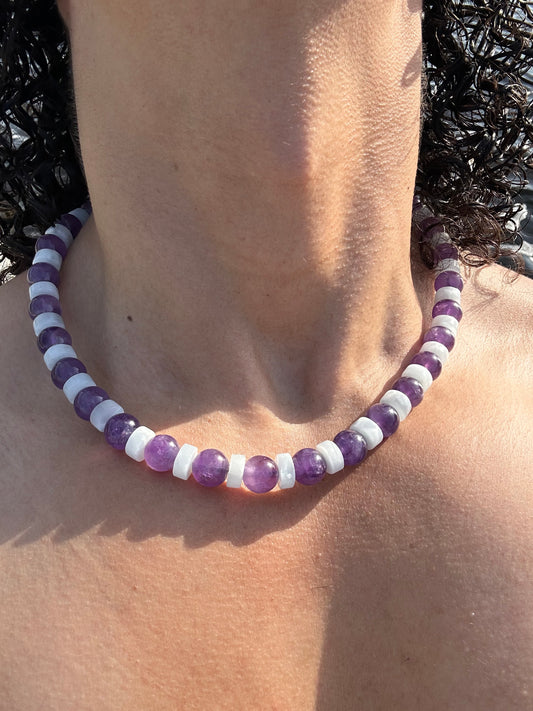 Luxury Amethyst & Celestite Design Necklace With Interlocking Steel Clasp - World's Best Quality & Made To Last