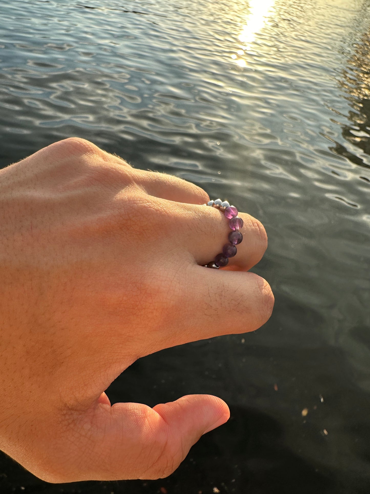 Luxury Amethyst & Silver Steel Design 3 Comfortable Magic Stretch Ring - World's Best Quality & Made To Last