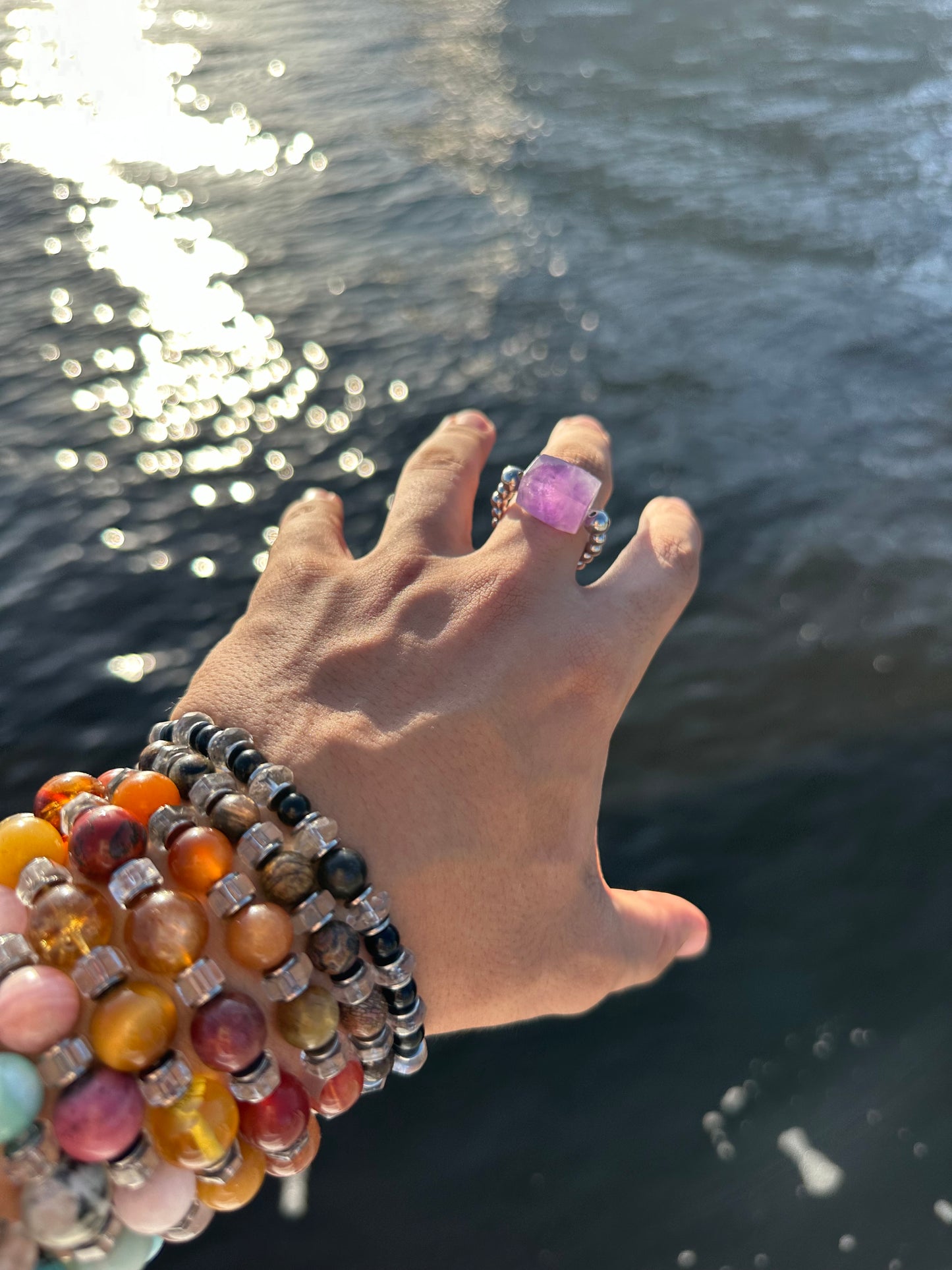 Luxury Amethyst Treasure Design (Lighter Amethyst) With Silver Steel Comfortable Magic Stretch Ring - World's Best Quality & Made To Last