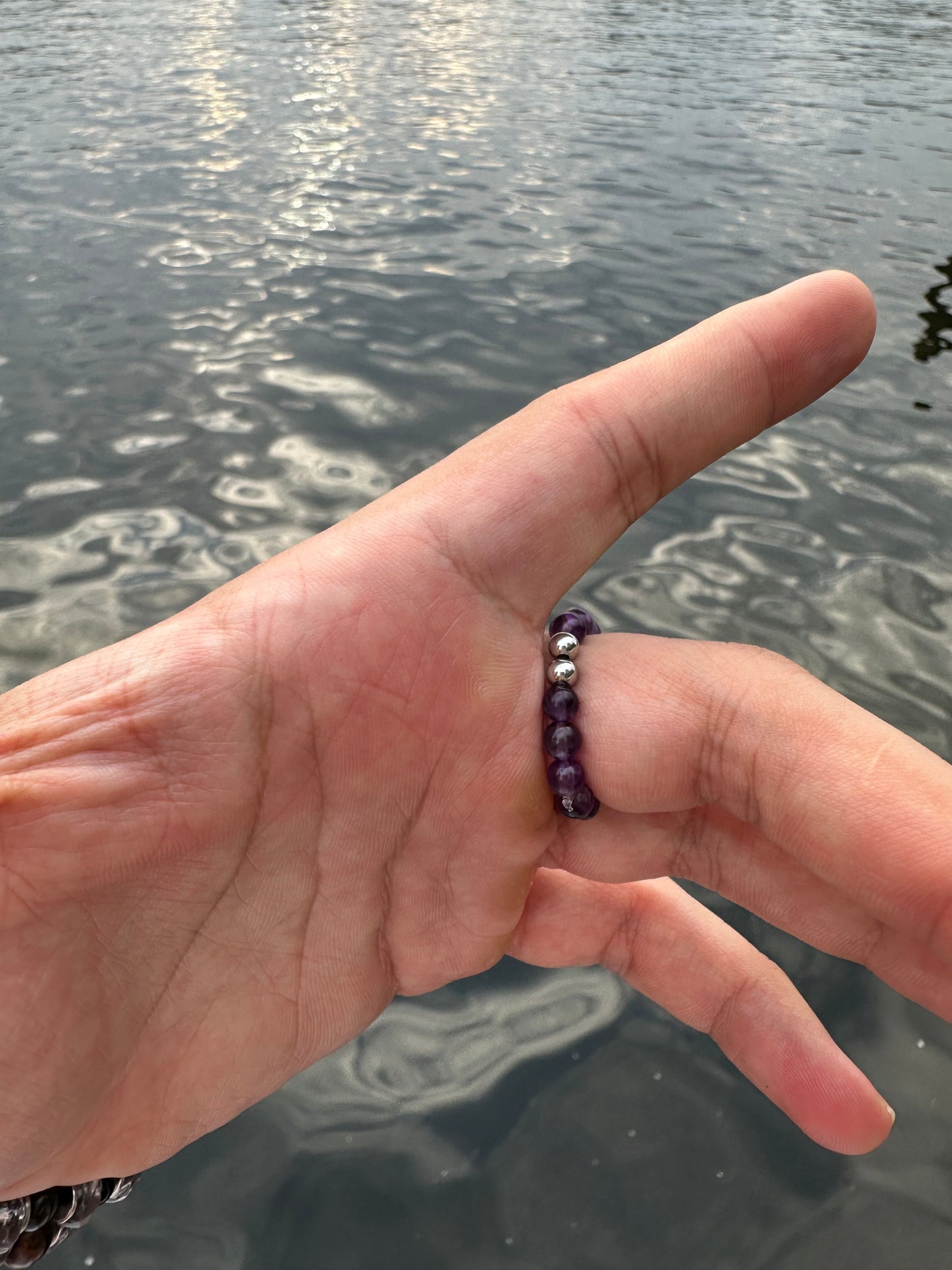 Luxury Amethyst & Silver Steel Design 2 Comfortable Magic Stretch Ring - World's Best Quality & Made To Last