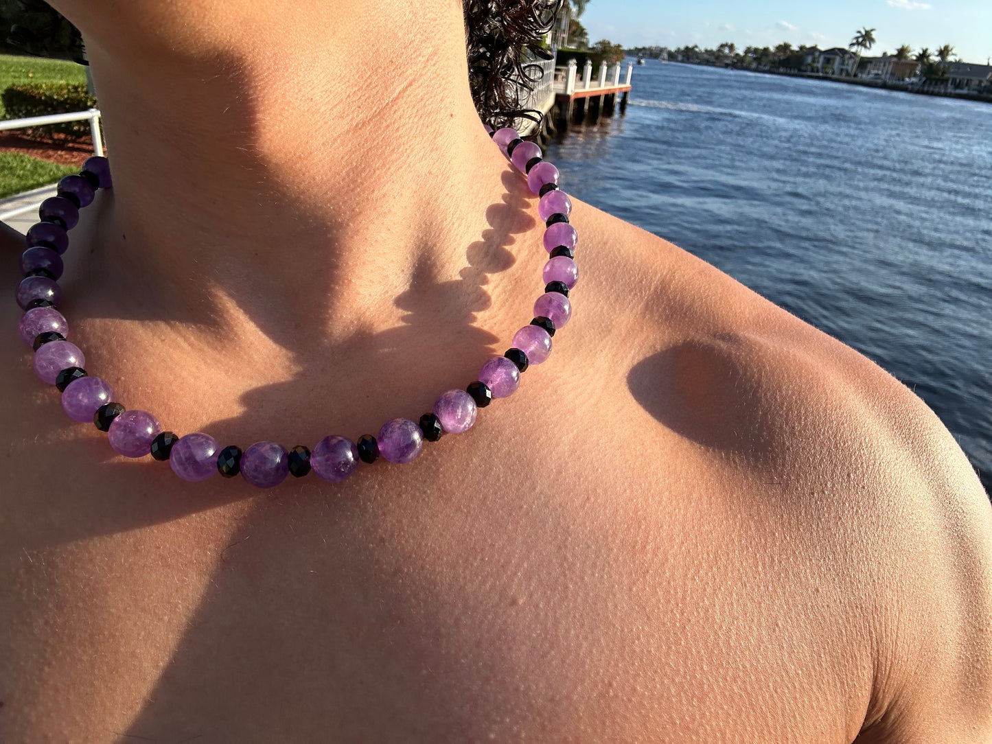 Luxury Amethyst & Black Tourmaline Design Necklace With Interlocking Steel Clasp - World's Best Quality & Made To Last
