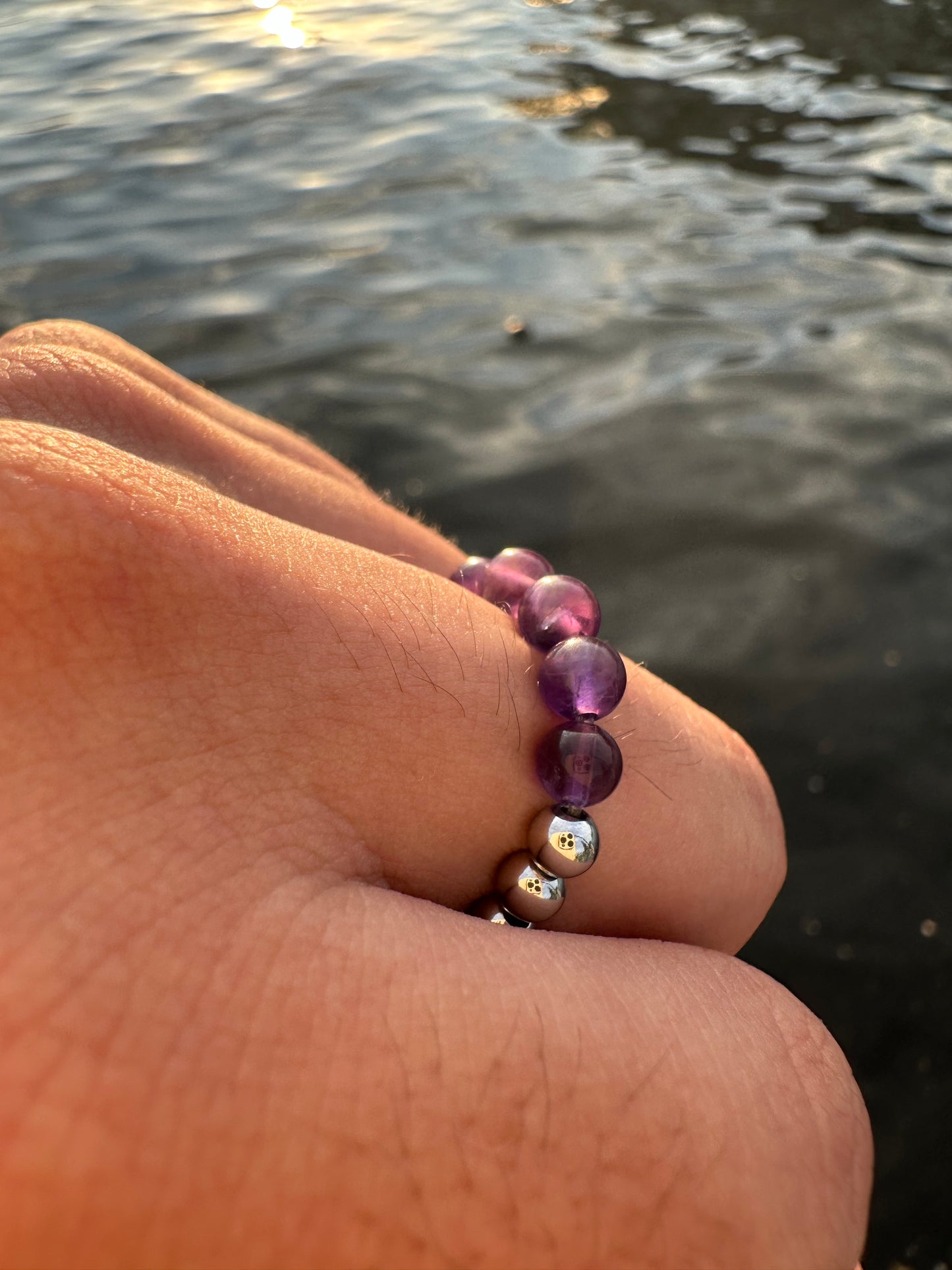 Luxury Amethyst & Silver Steel Design 3 Comfortable Magic Stretch Ring - World's Best Quality & Made To Last