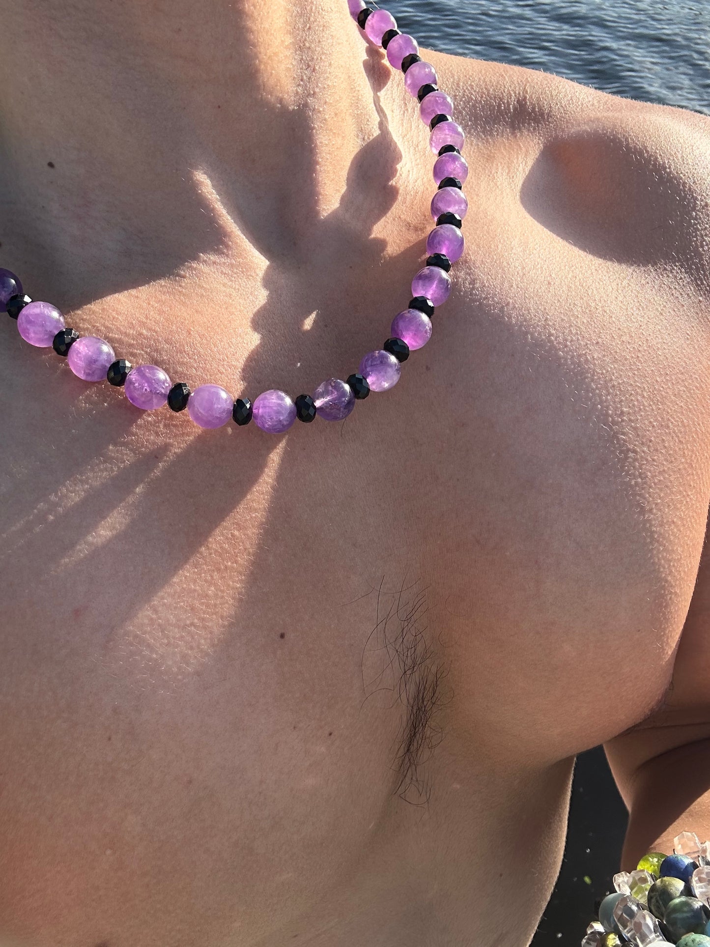 Luxury Amethyst & Black Tourmaline Design Necklace With Interlocking Steel Clasp - World's Best Quality & Made To Last