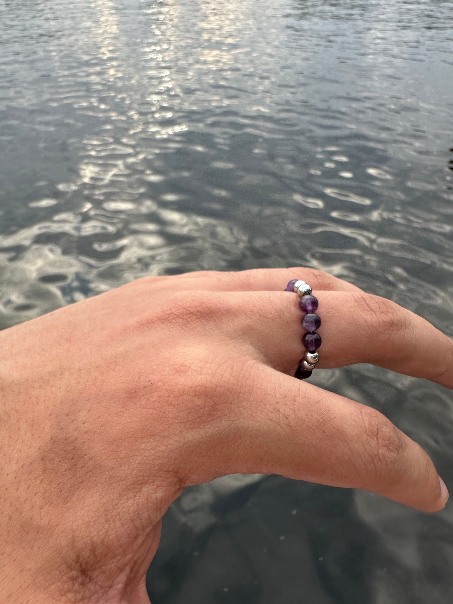 Luxury Amethyst & Silver Steel Design 2 Comfortable Magic Stretch Ring - World's Best Quality & Made To Last