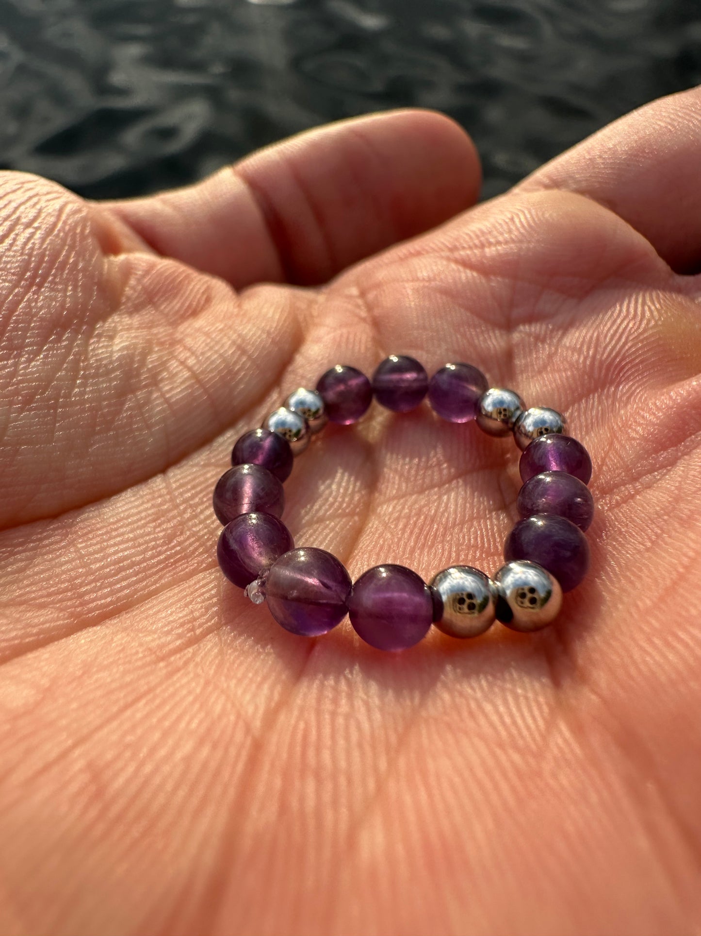 Luxury Amethyst & Silver Steel Design 2 Comfortable Magic Stretch Ring - World's Best Quality & Made To Last
