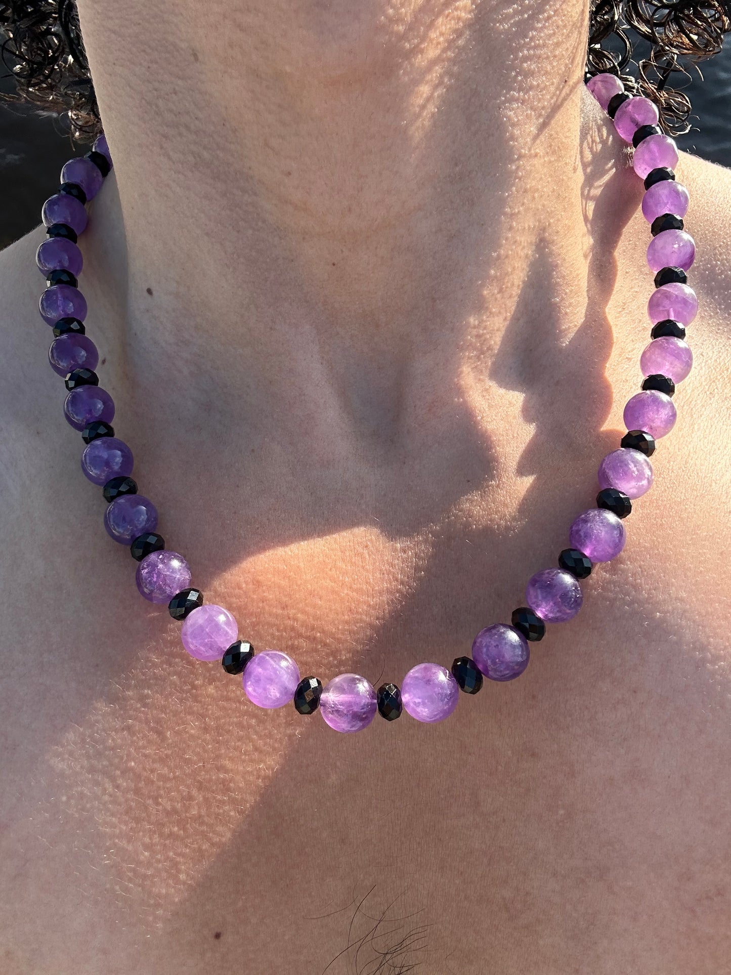 Luxury Amethyst & Black Tourmaline Design Necklace With Interlocking Steel Clasp - World's Best Quality & Made To Last