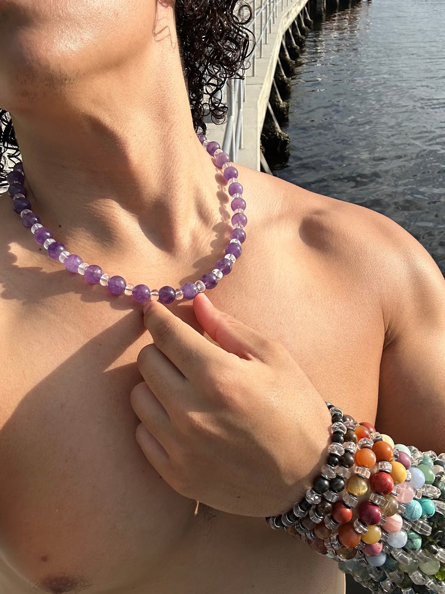 Luxury Amethyst & Quartz Design Necklace With Interlocking Steel Clasp - World's Best Quality & Made To Last