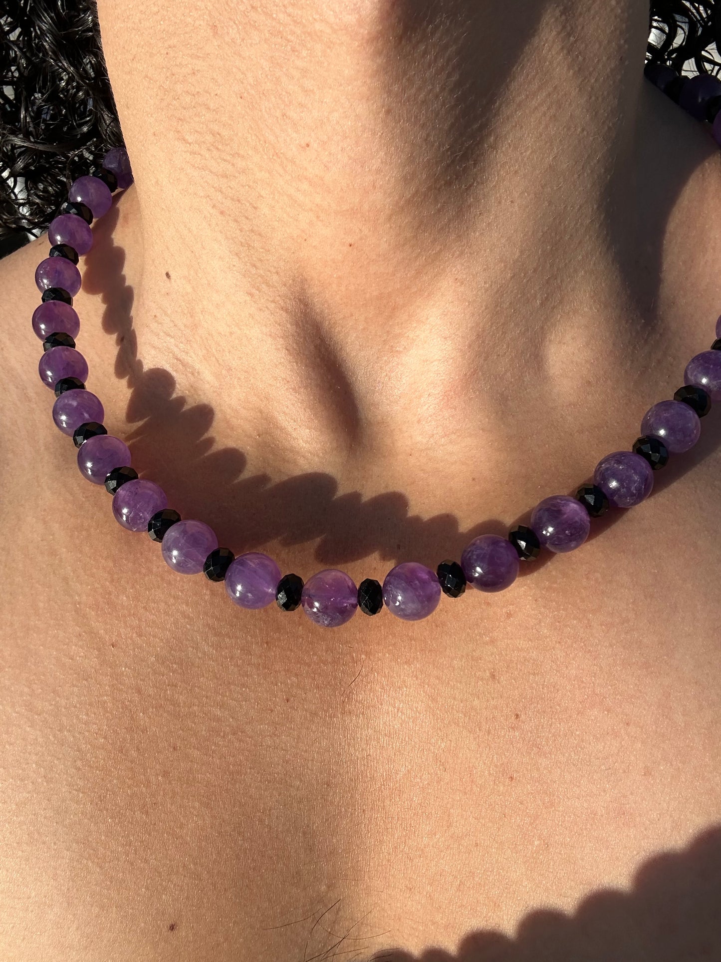 Luxury Amethyst & Black Tourmaline Design Necklace With Interlocking Steel Clasp - World's Best Quality & Made To Last