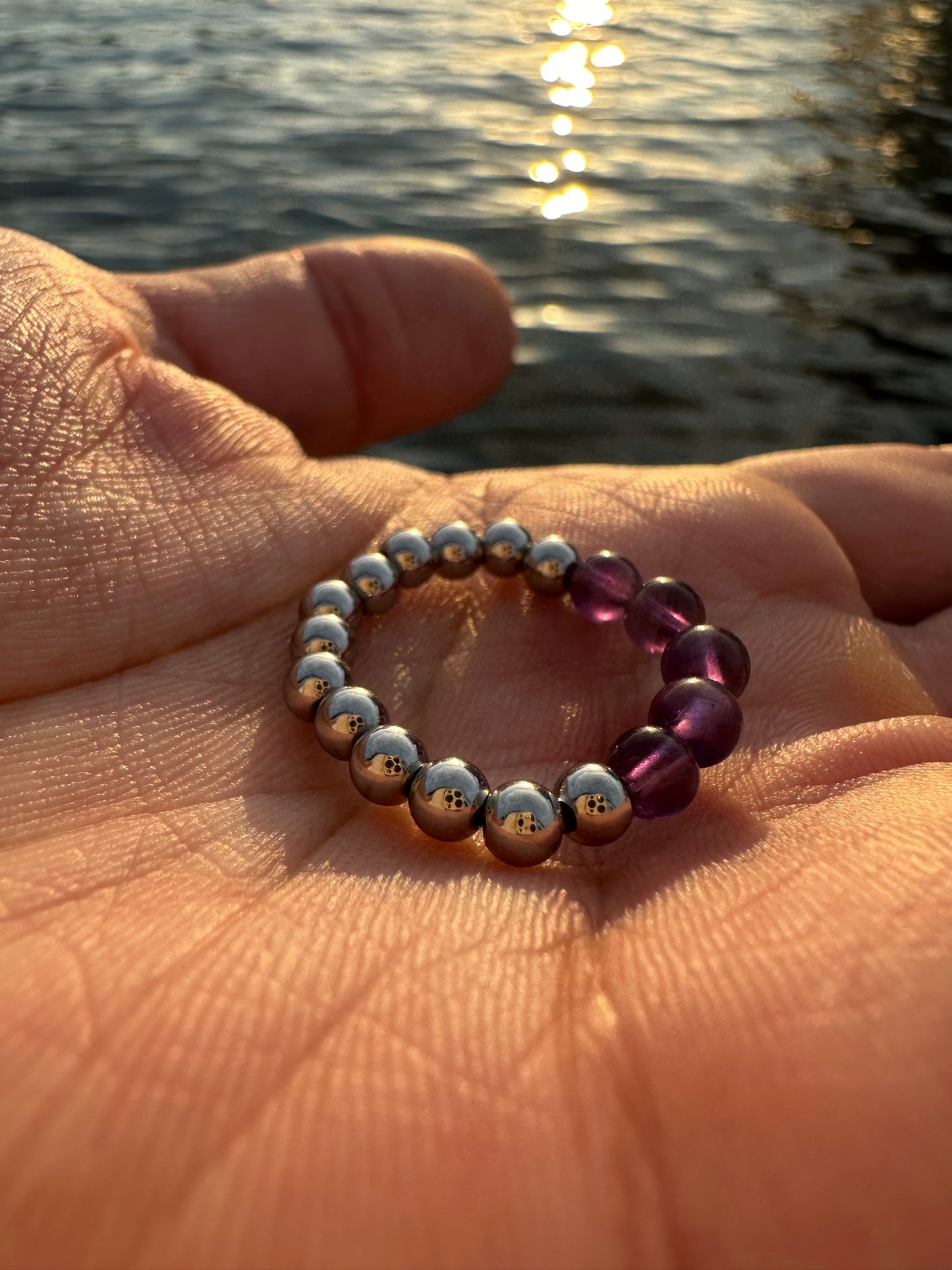 Luxury Amethyst & Silver Steel Design 3 Comfortable Magic Stretch Ring - World's Best Quality & Made To Last