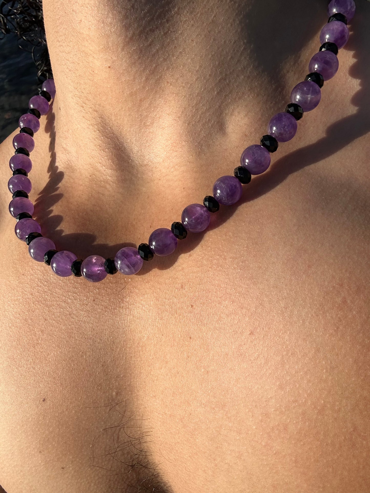 Luxury Amethyst & Black Tourmaline Design Necklace With Interlocking Steel Clasp - World's Best Quality & Made To Last