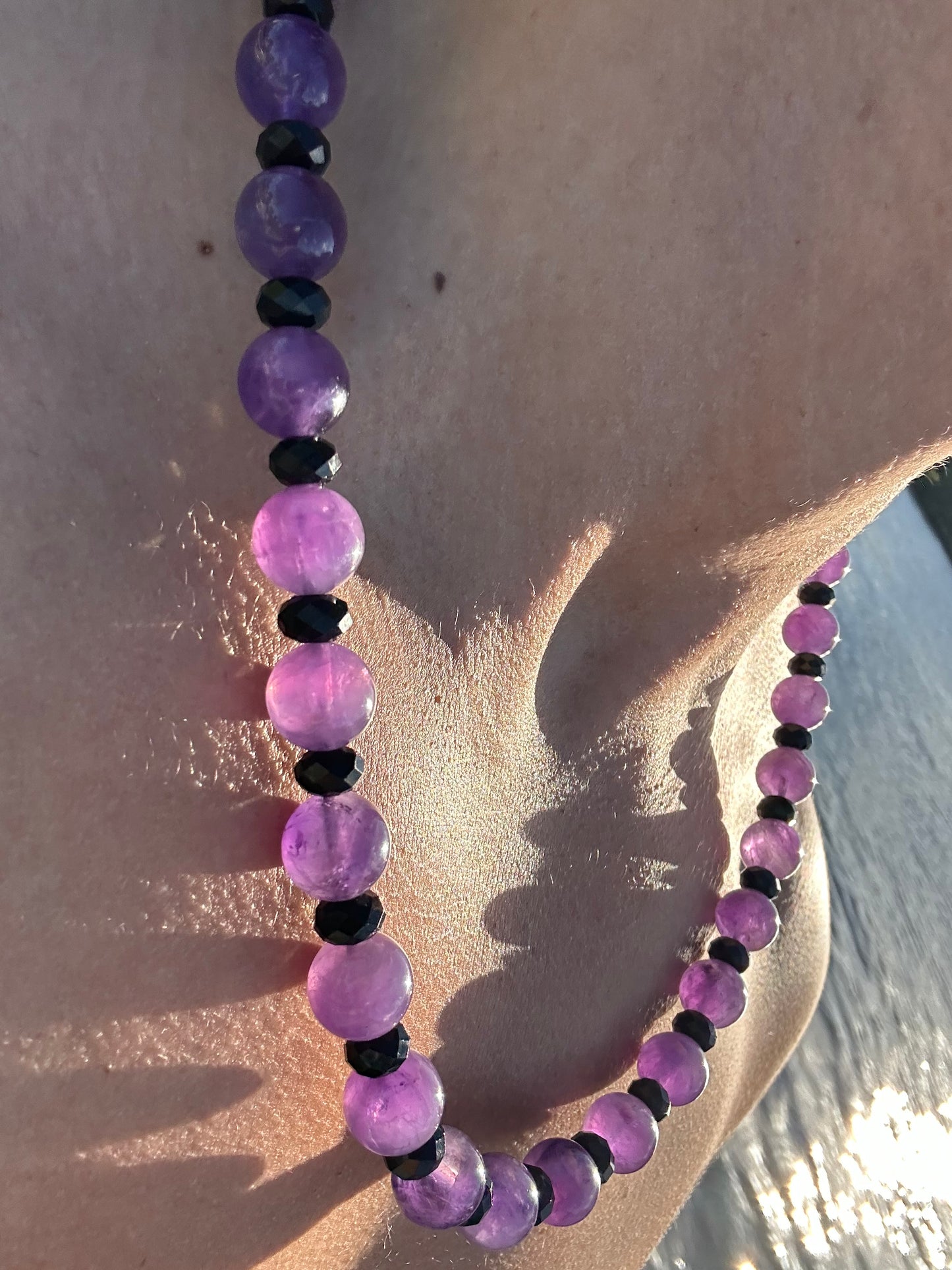 Luxury Amethyst & Black Tourmaline Design Necklace With Interlocking Steel Clasp - World's Best Quality & Made To Last