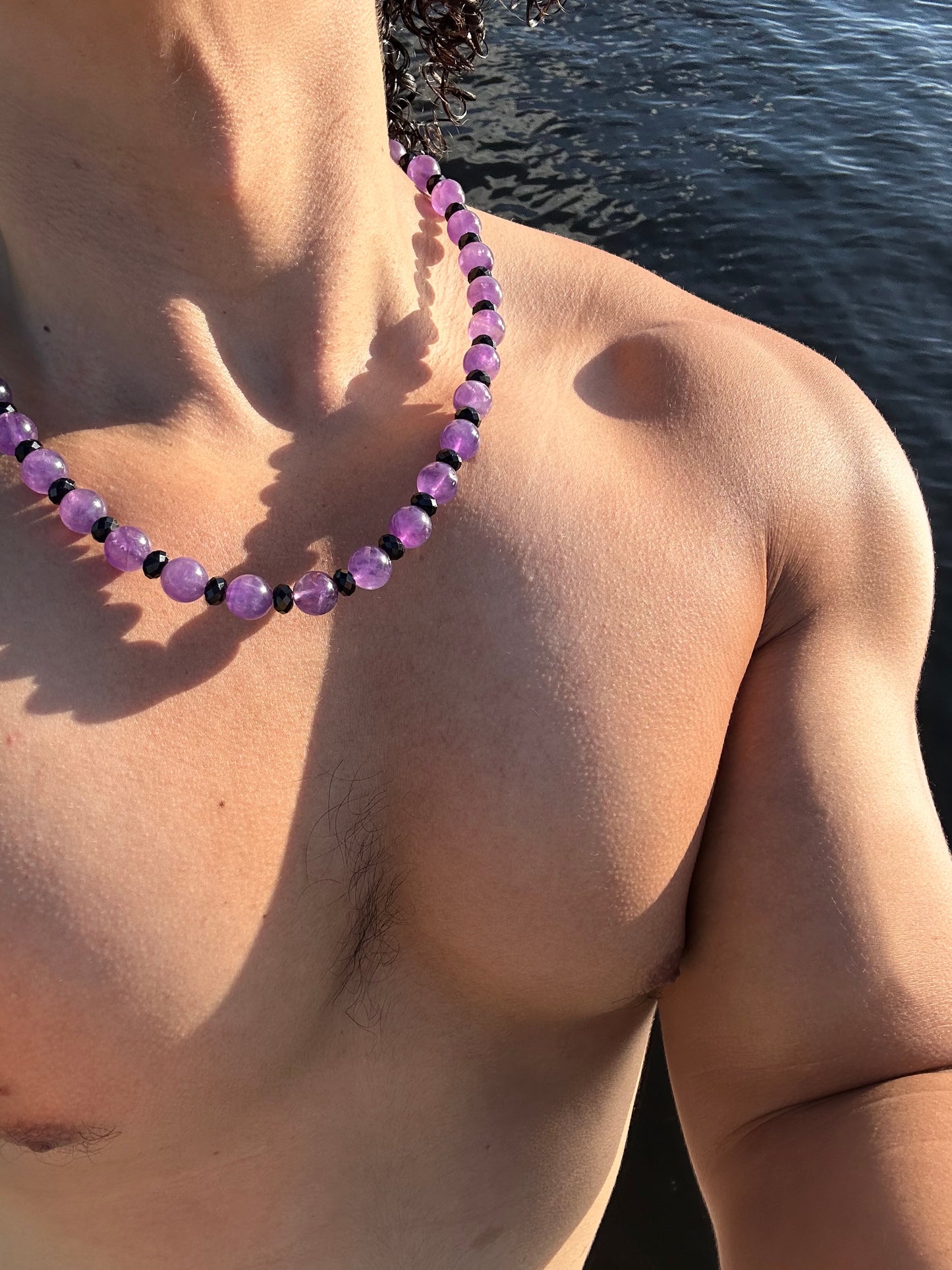 Luxury Amethyst & Black Tourmaline Design Necklace With Interlocking Steel Clasp - World's Best Quality & Made To Last