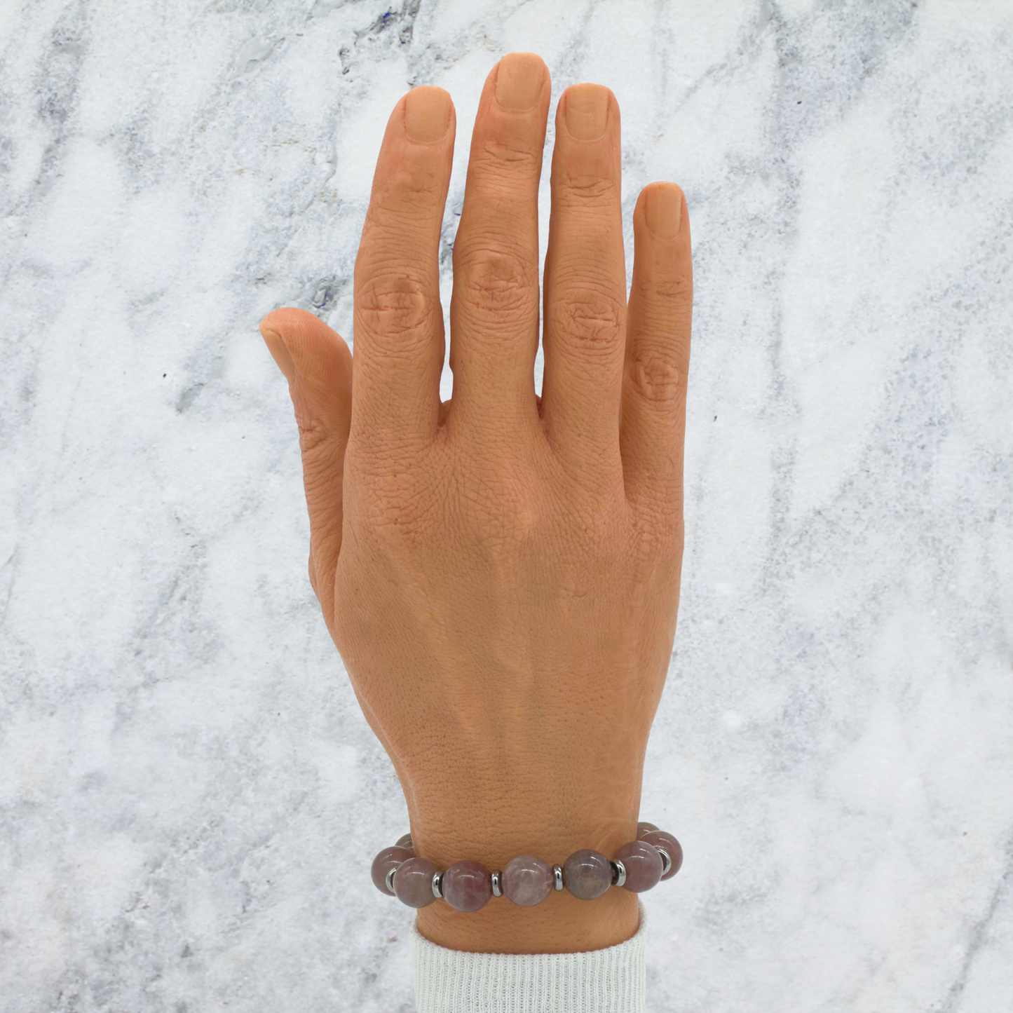 Madagascar Rose Quartz Bracelet Between Steel
